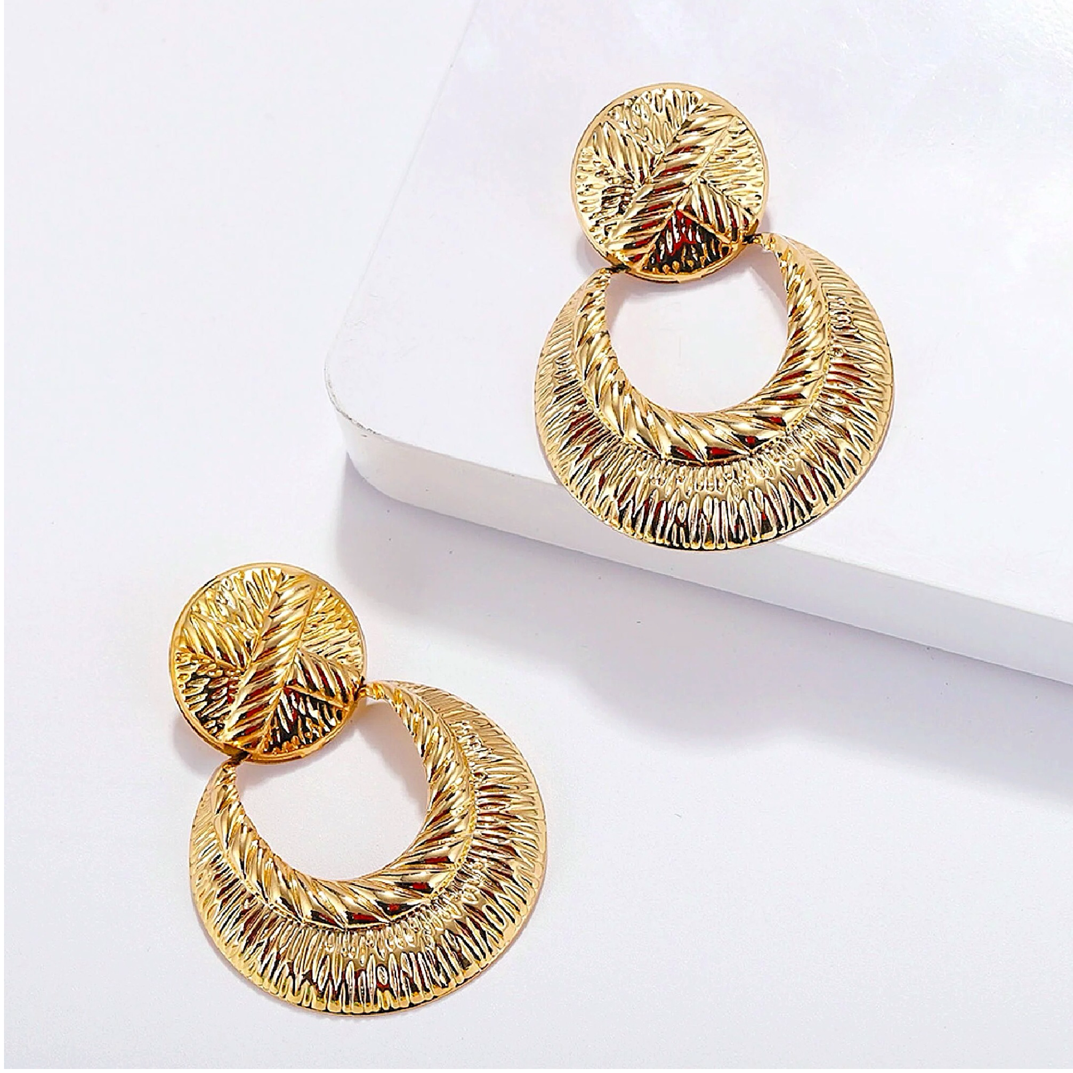 Gold button hoop earrings 