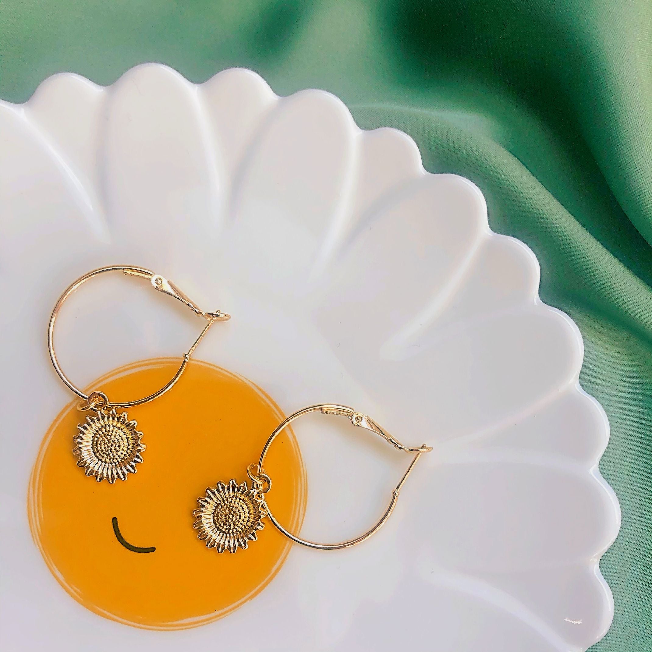 Gold sunflower earrings