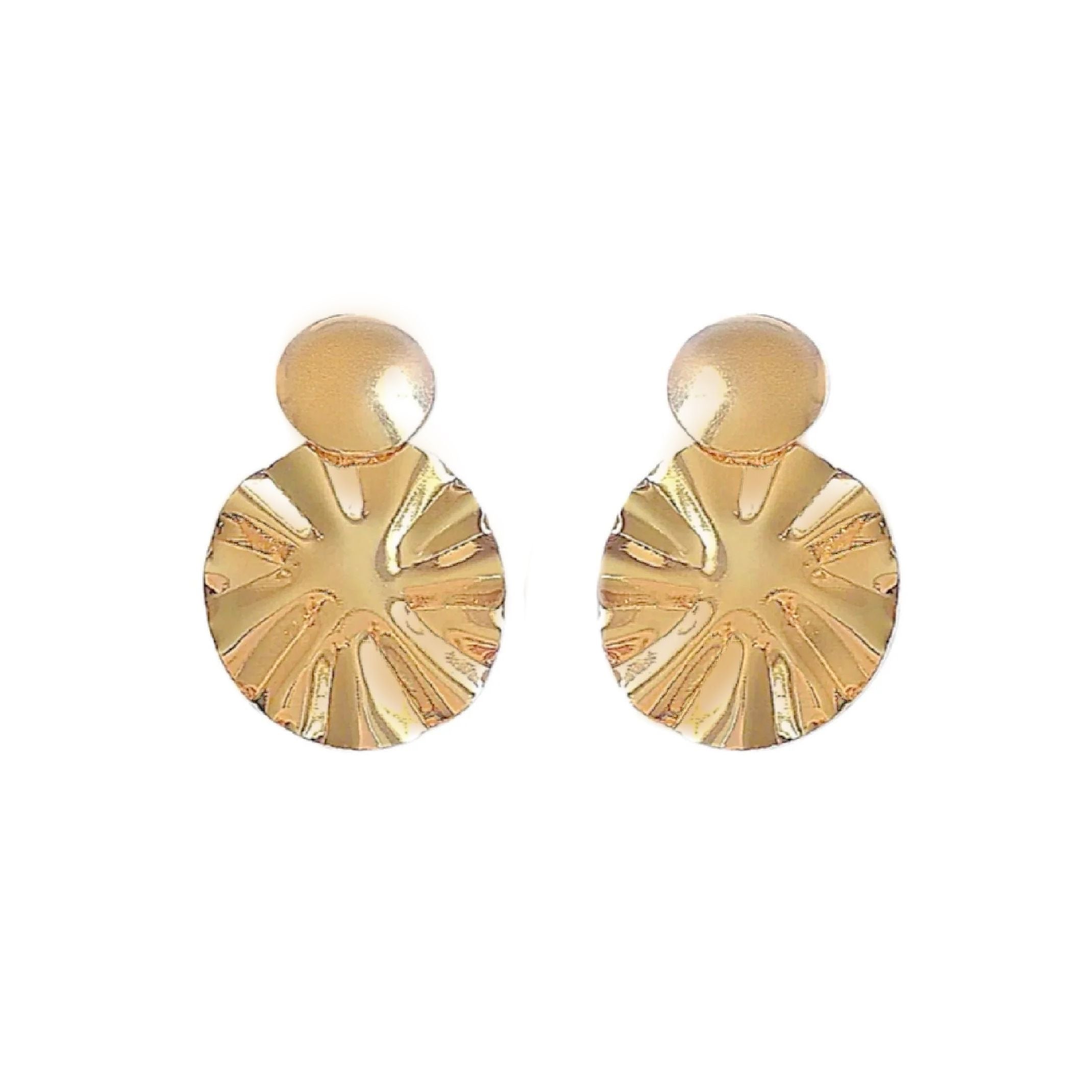 Gold crinkle disc earrings 