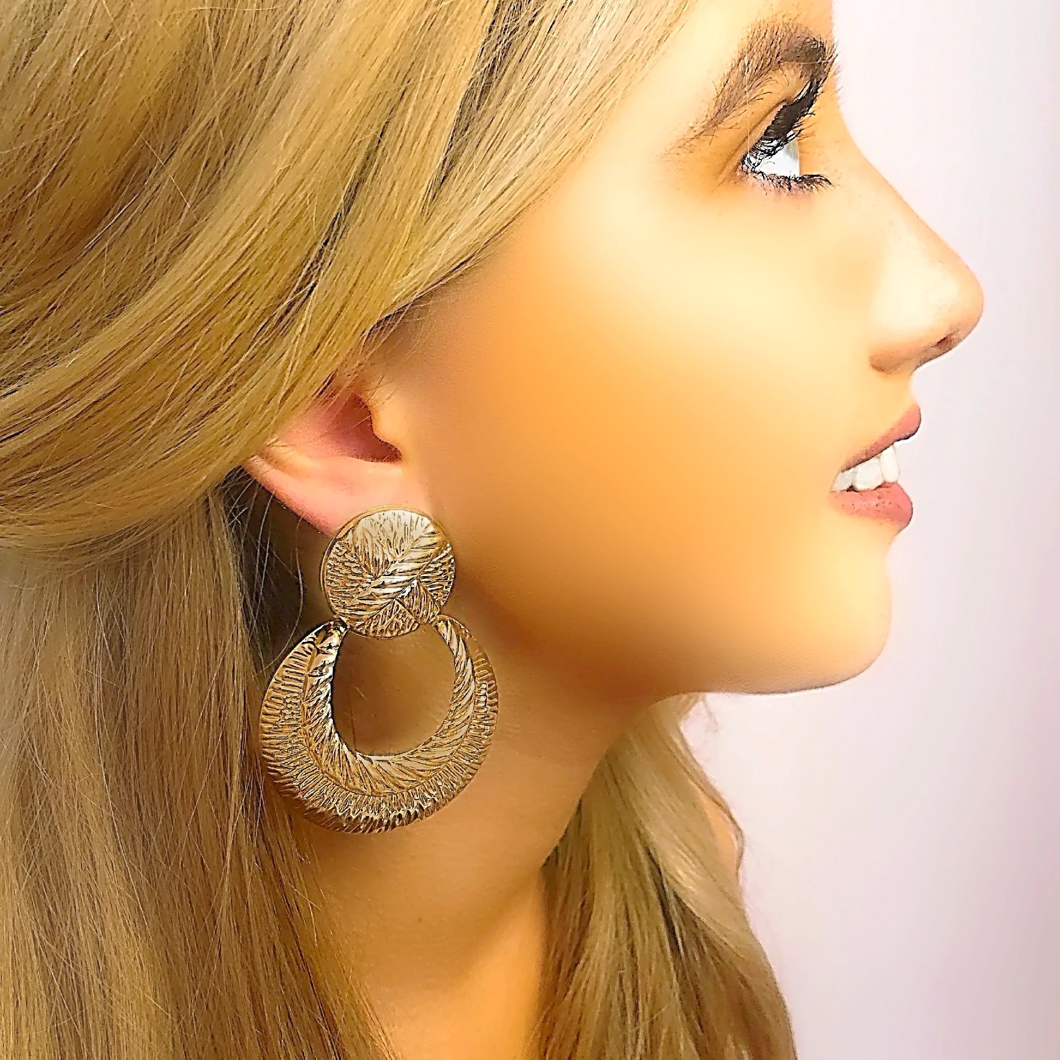 Gold button hoops