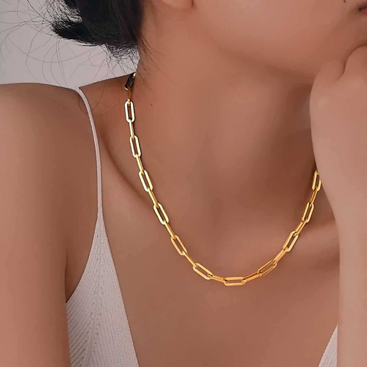 Gold paperclip chain necklace