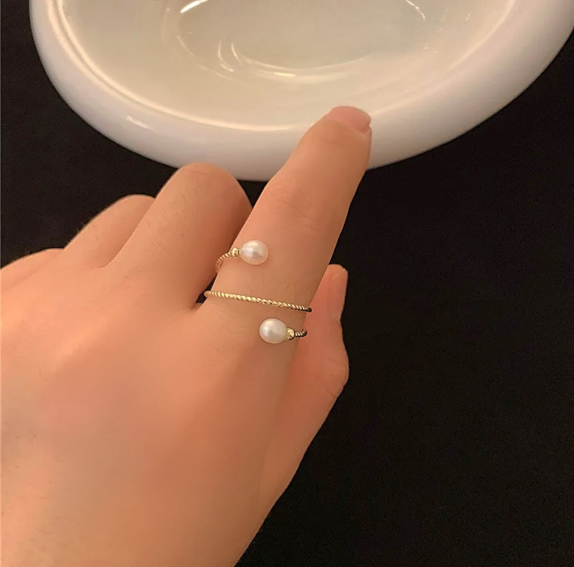 Dainty pearl ring