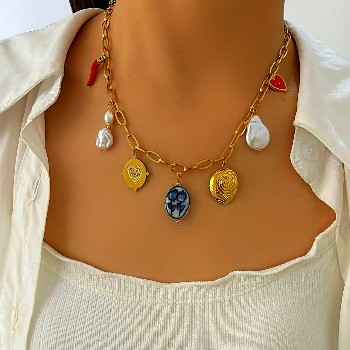 Statement charm necklace
