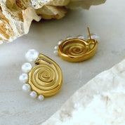 Gold shell pearl earrings