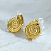 Gold shell pearl earrings