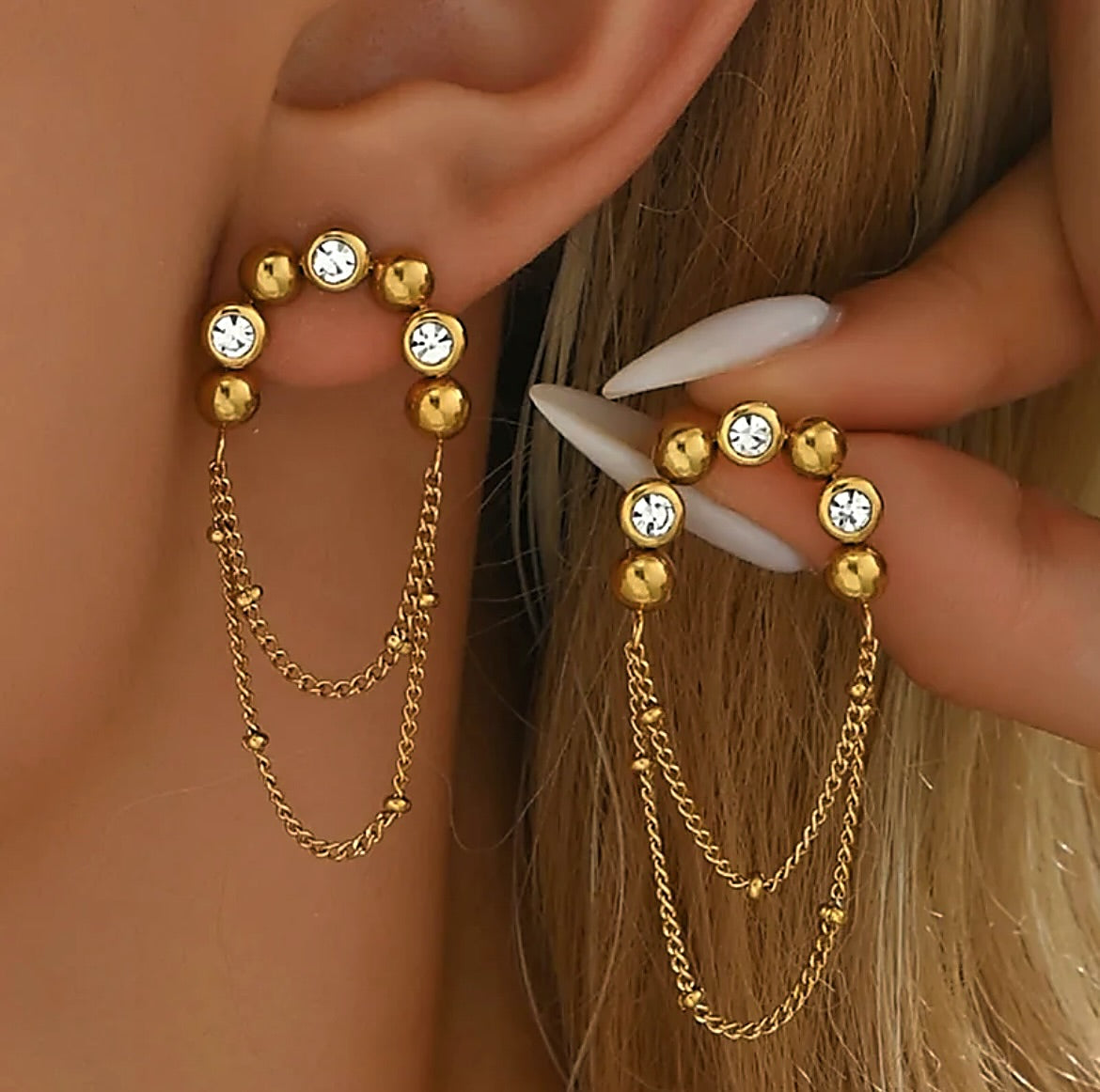 Gold diamanté drop earrings