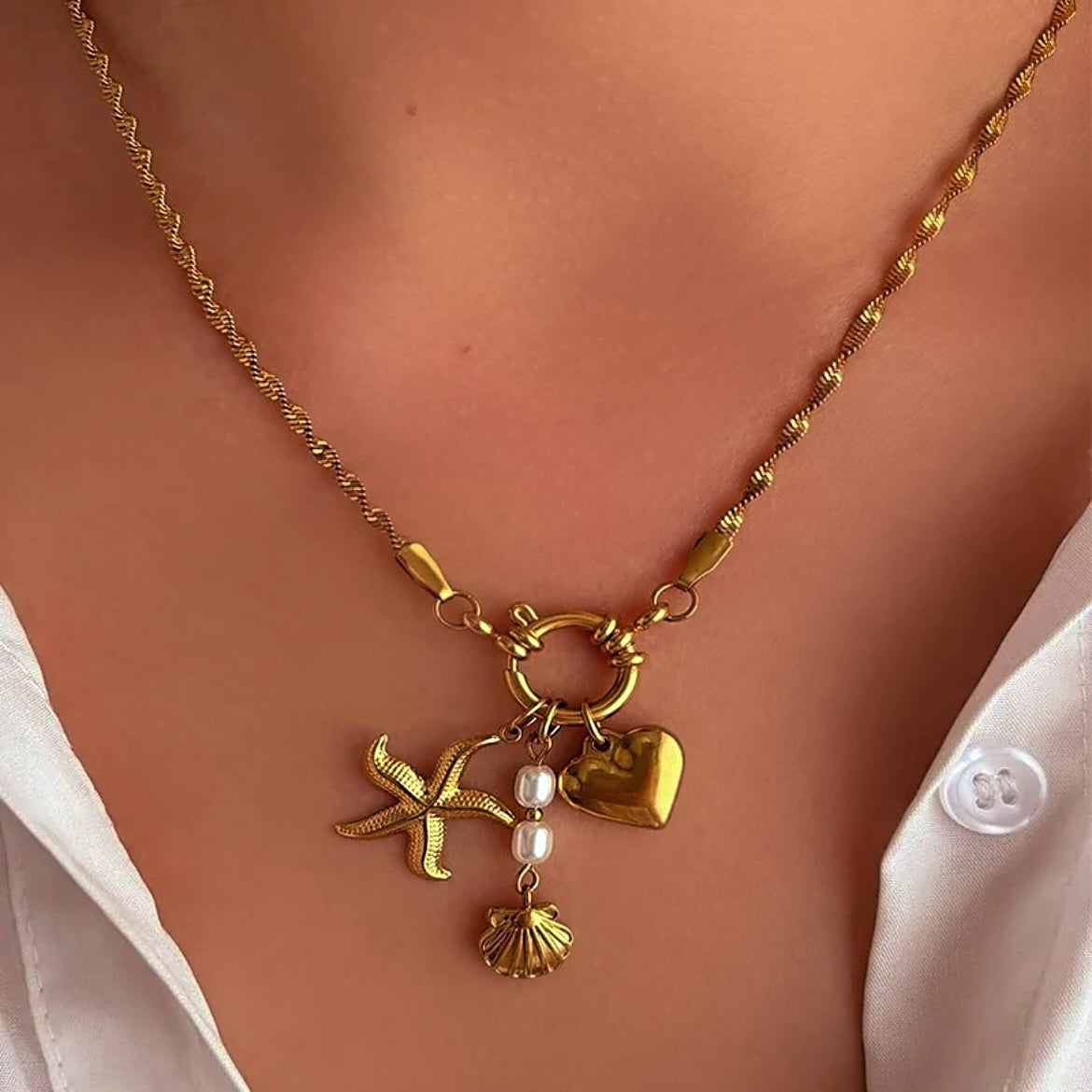 Gold summer charm necklace