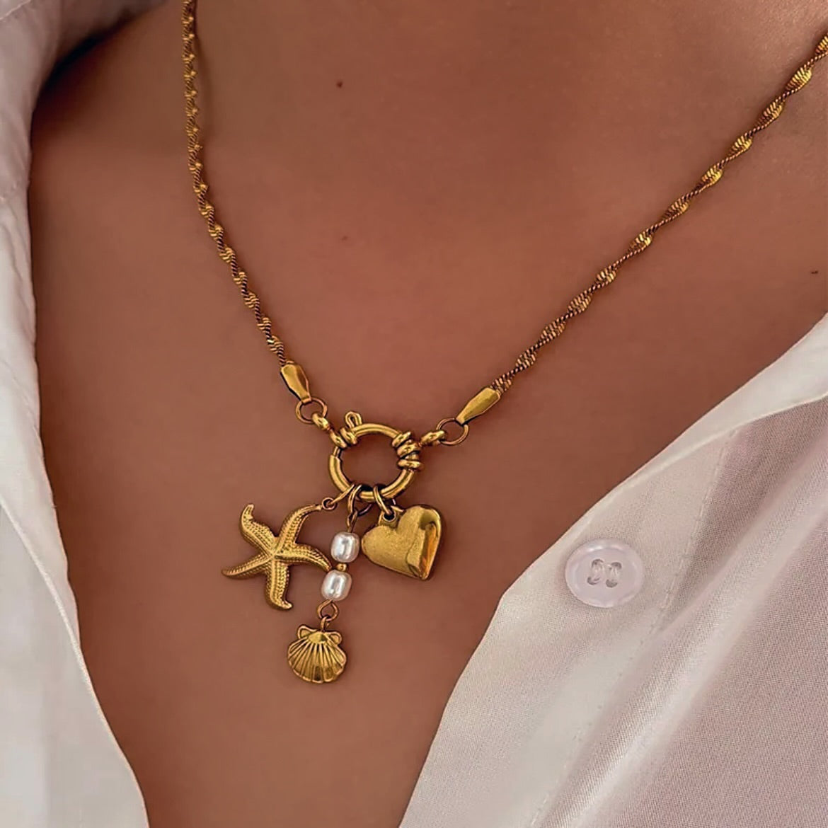 Gold summer charm necklace