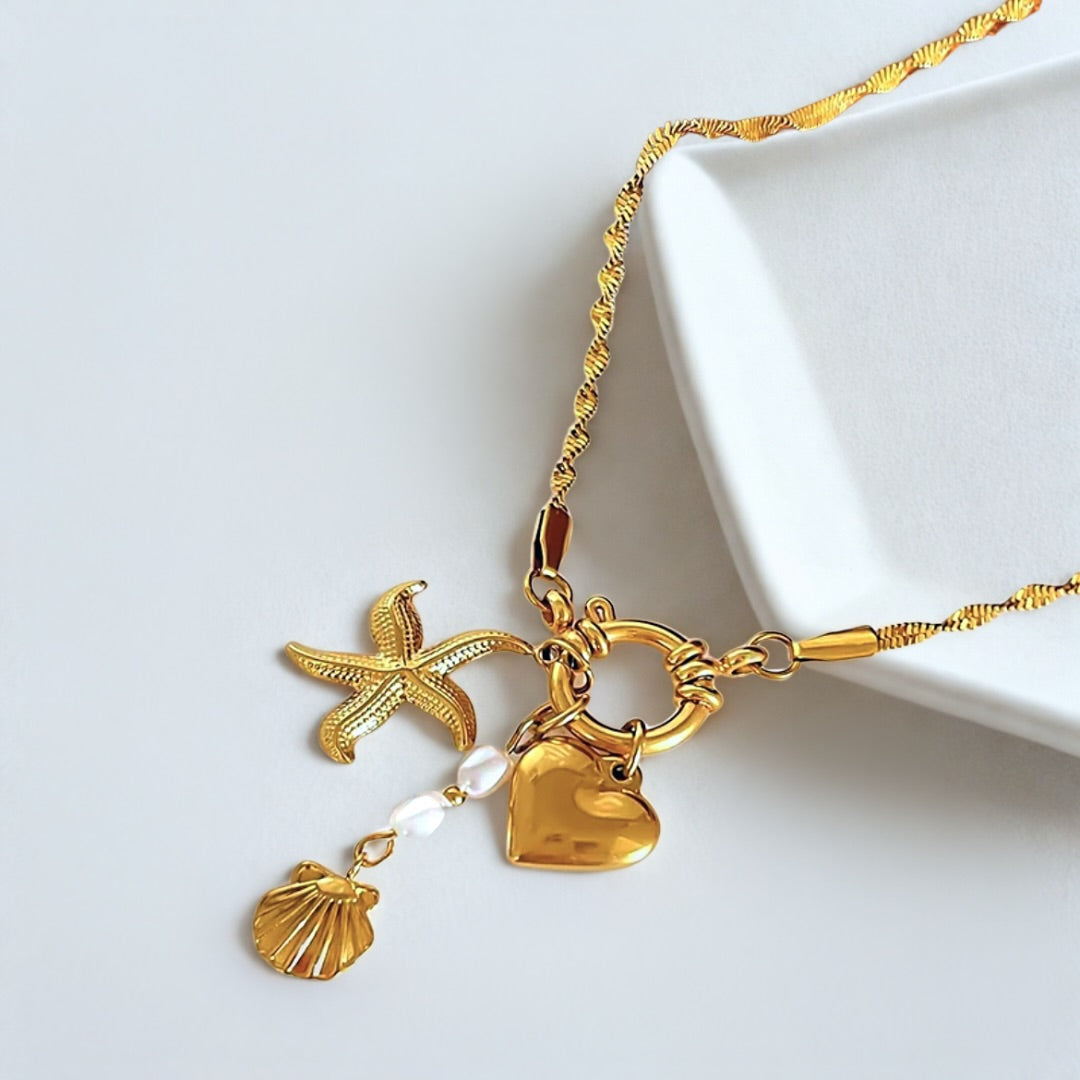 Gold summer charm necklace