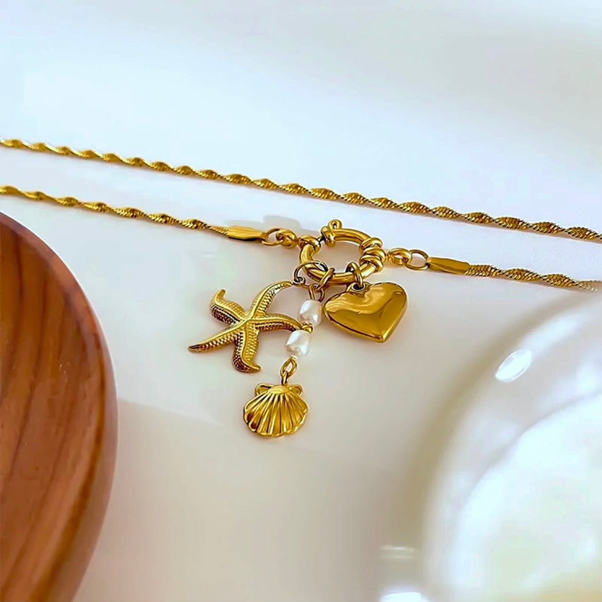 Gold summer charm necklace