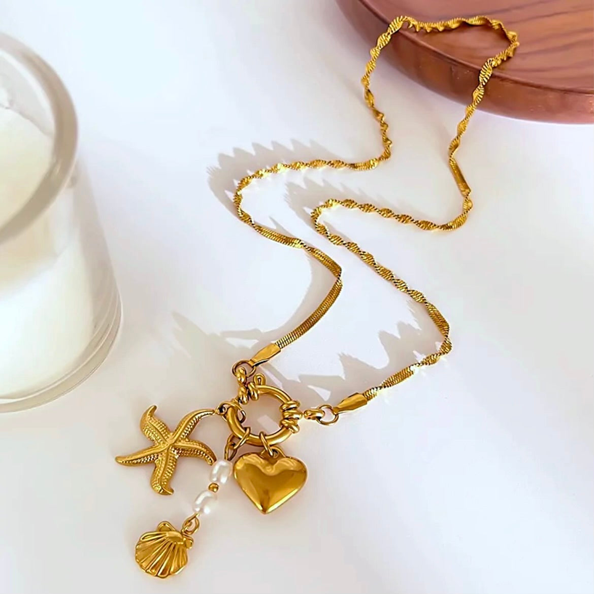 Gold summer charm necklace