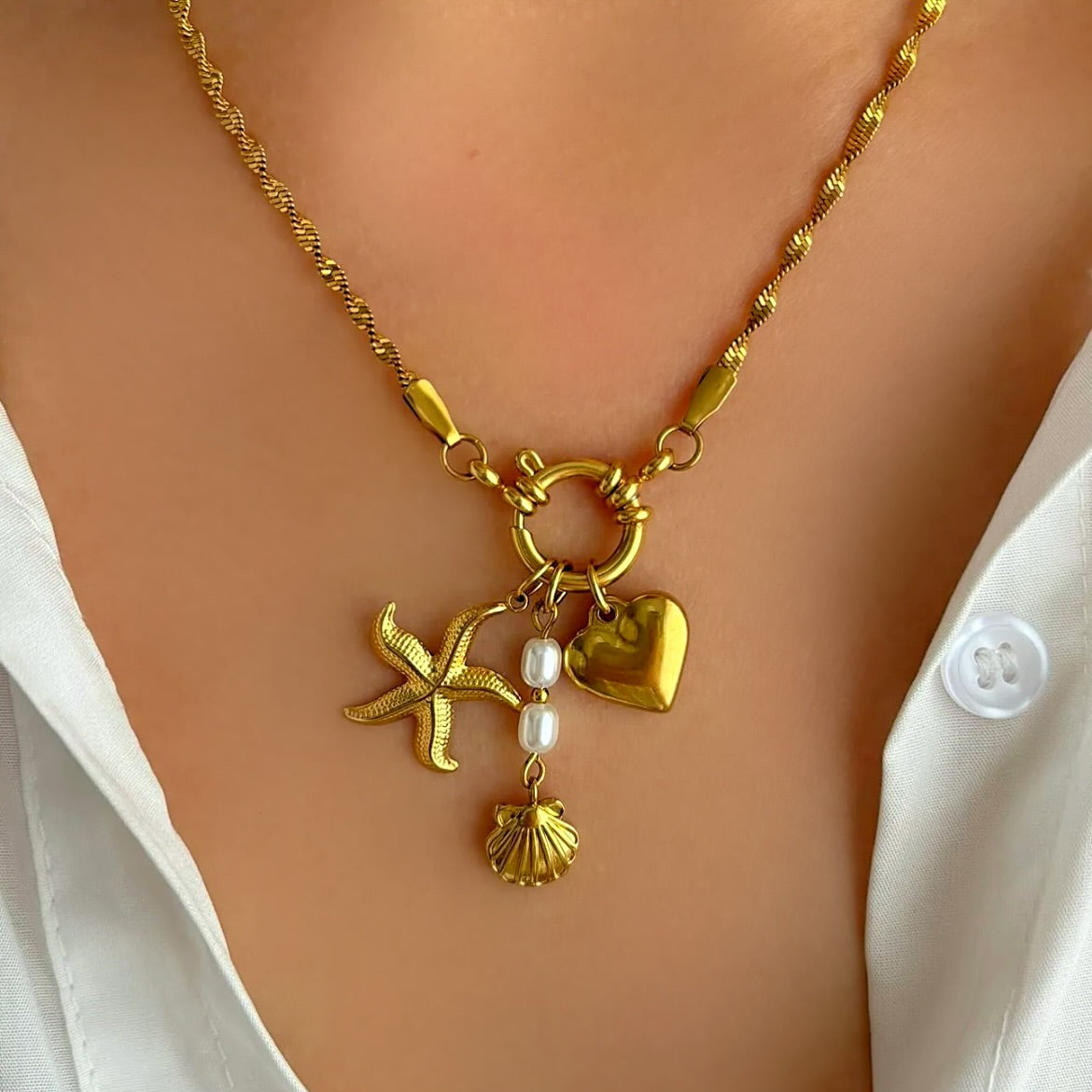 Gold summer charm necklace