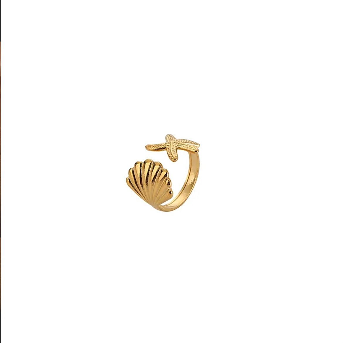 Gold starfish shell ring