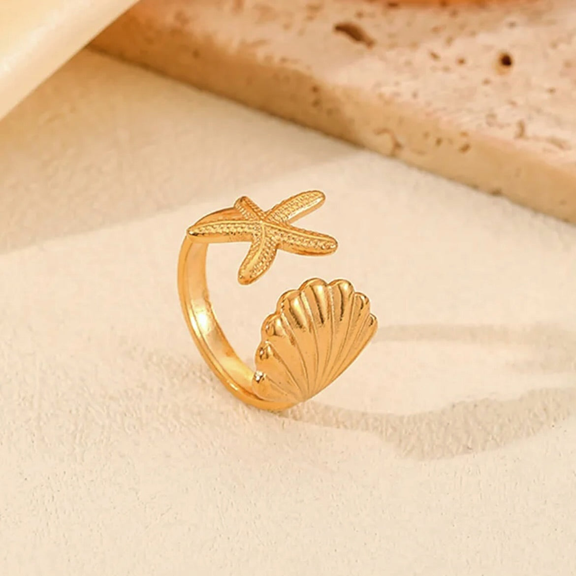Gold starfish shell ring