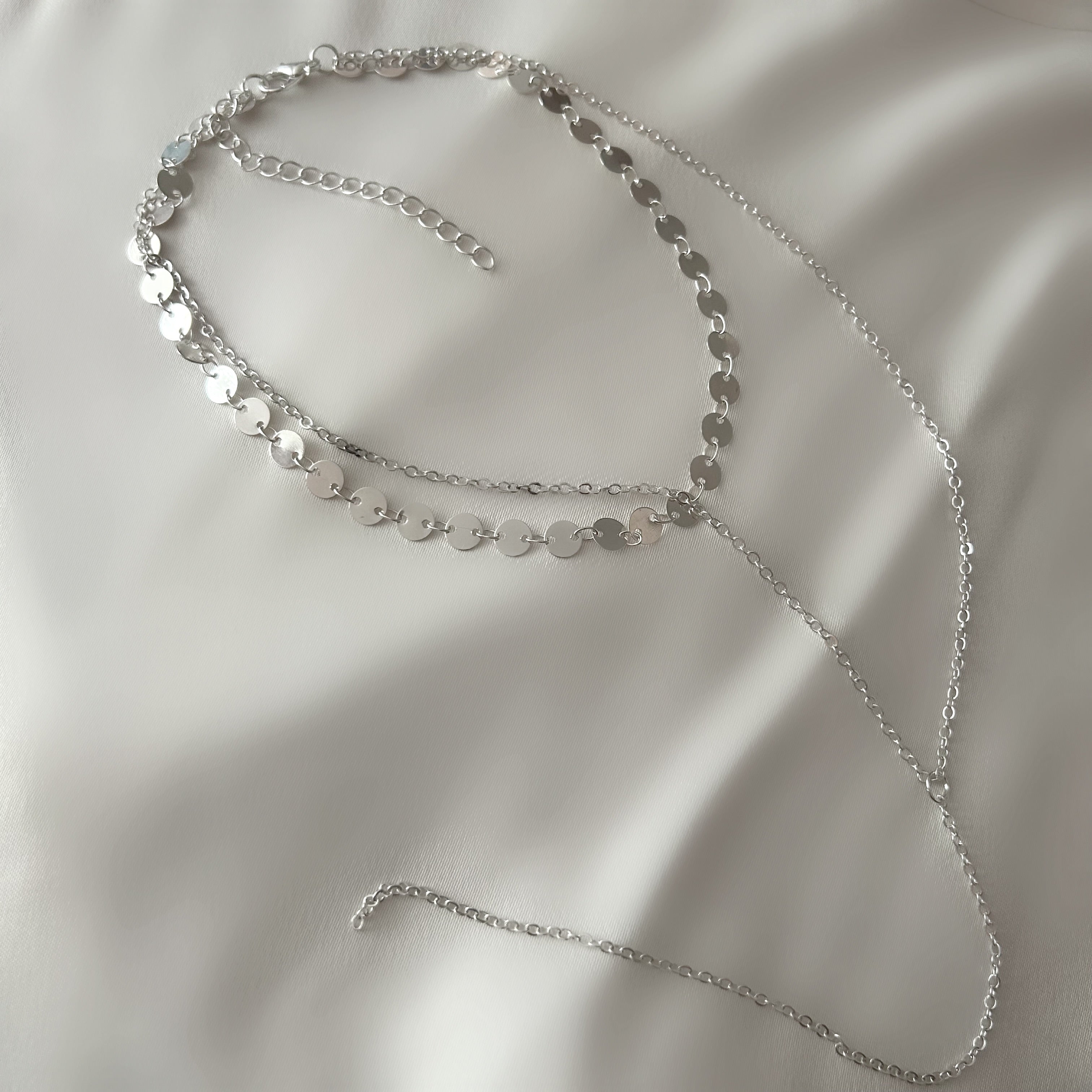 Silver sequin layered necklace