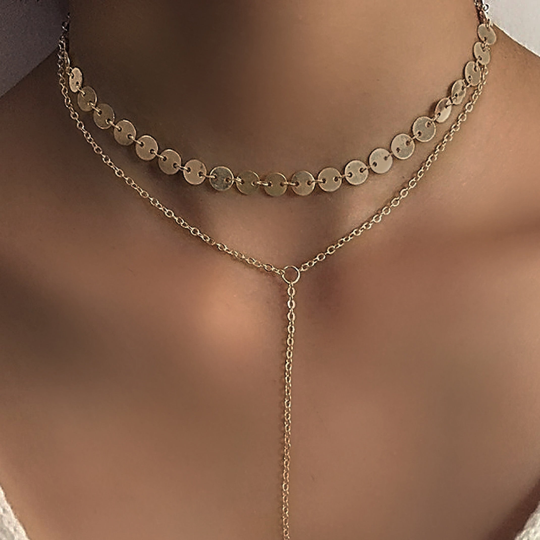Gold sequin layered necklace