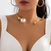 Gold Pearl Torc Necklace