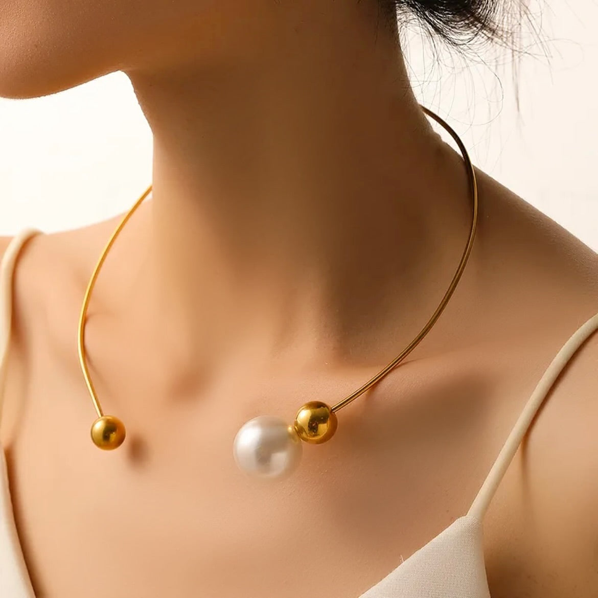 Gold Pearl torc necklace