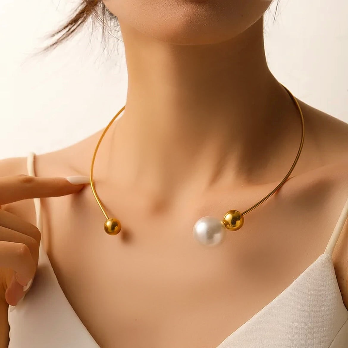 Gold Pearl torc necklace