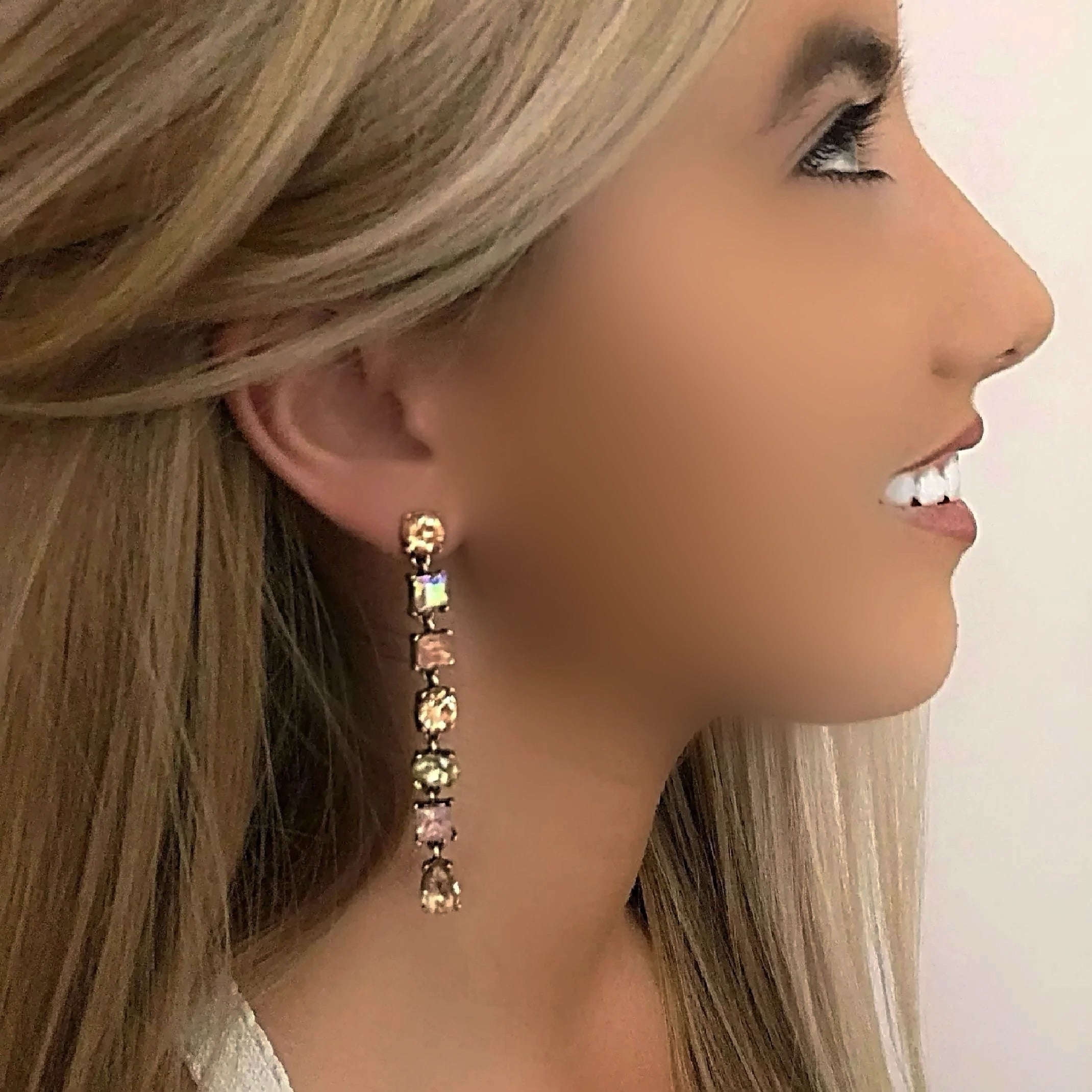 Pink crystal drop earrings 
