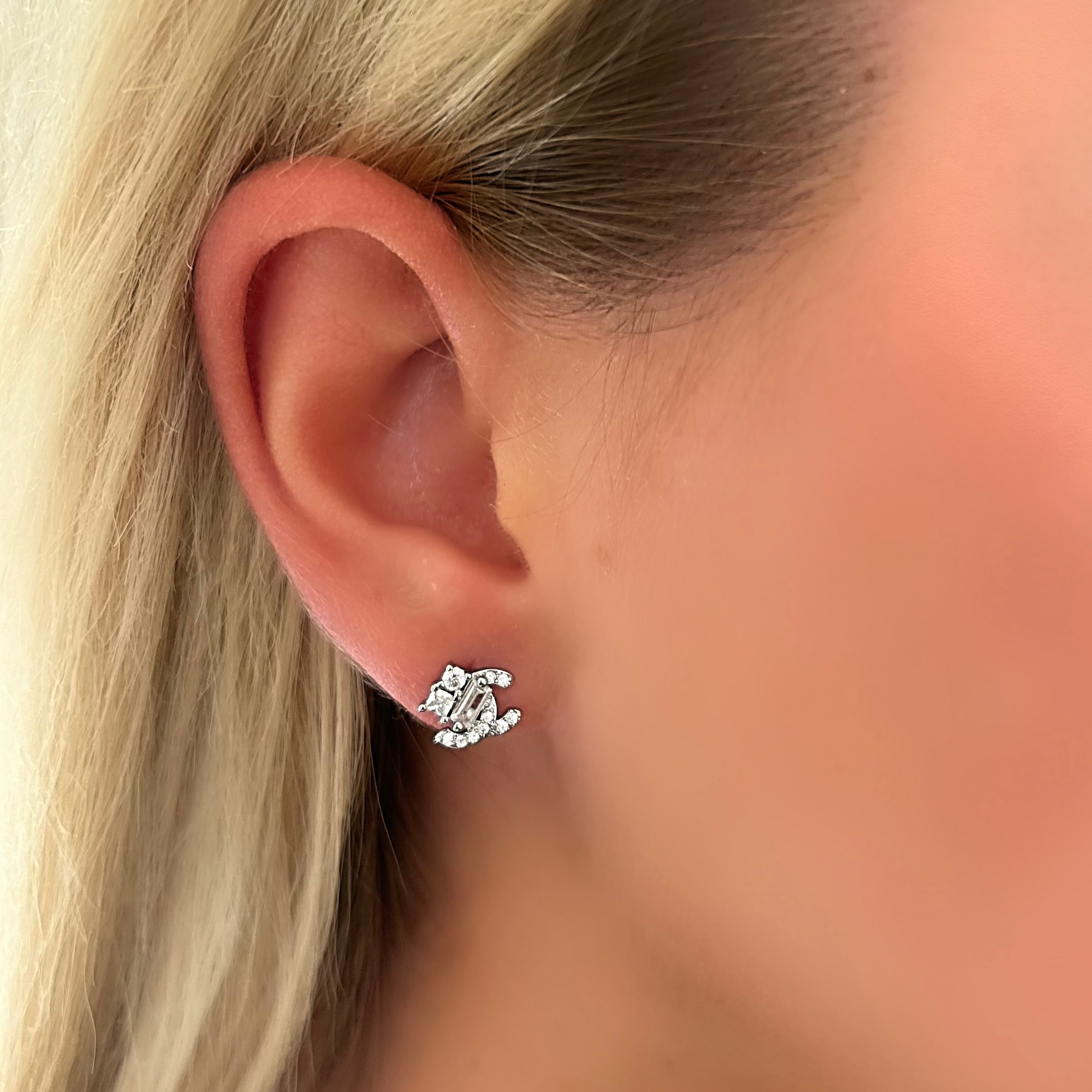 Diamond C stud earrings