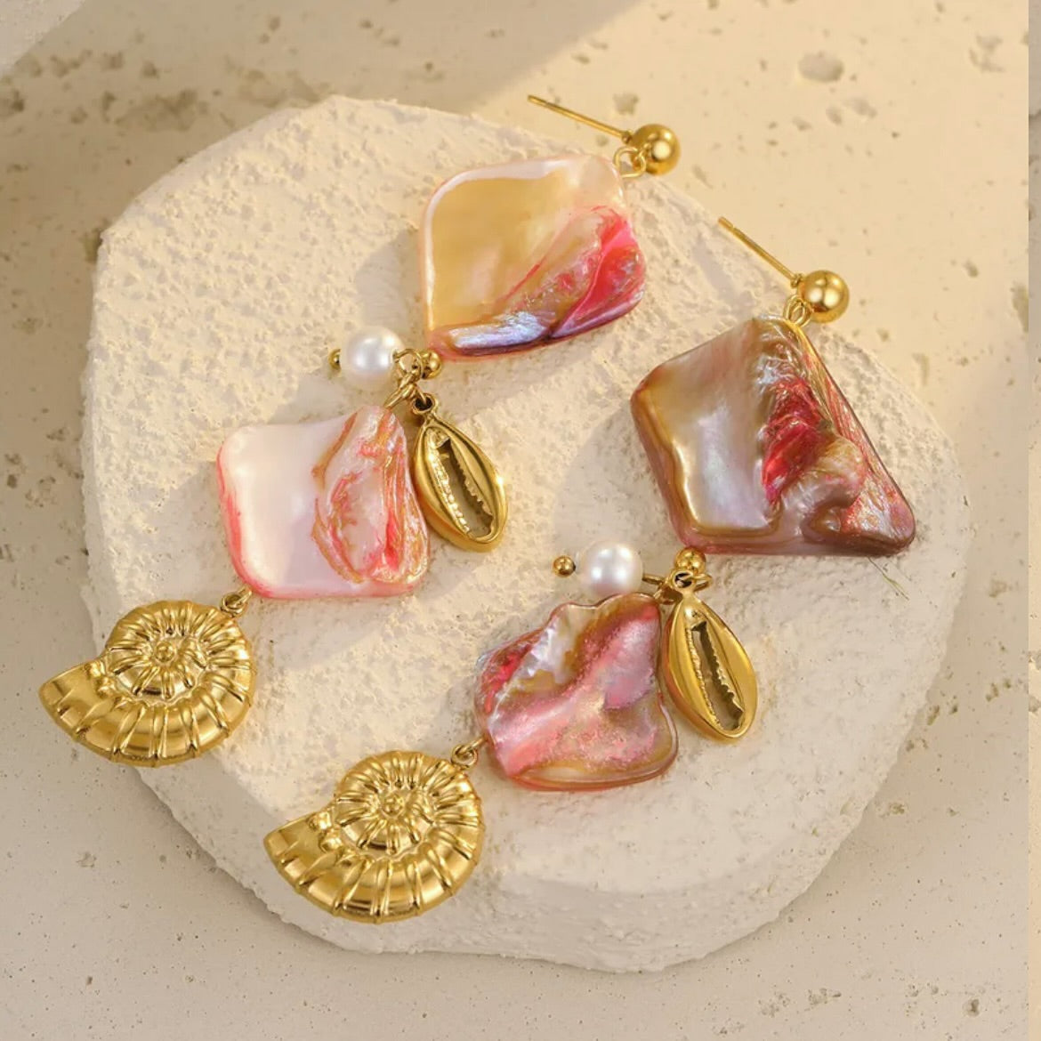Pink Shell Statement Earrings