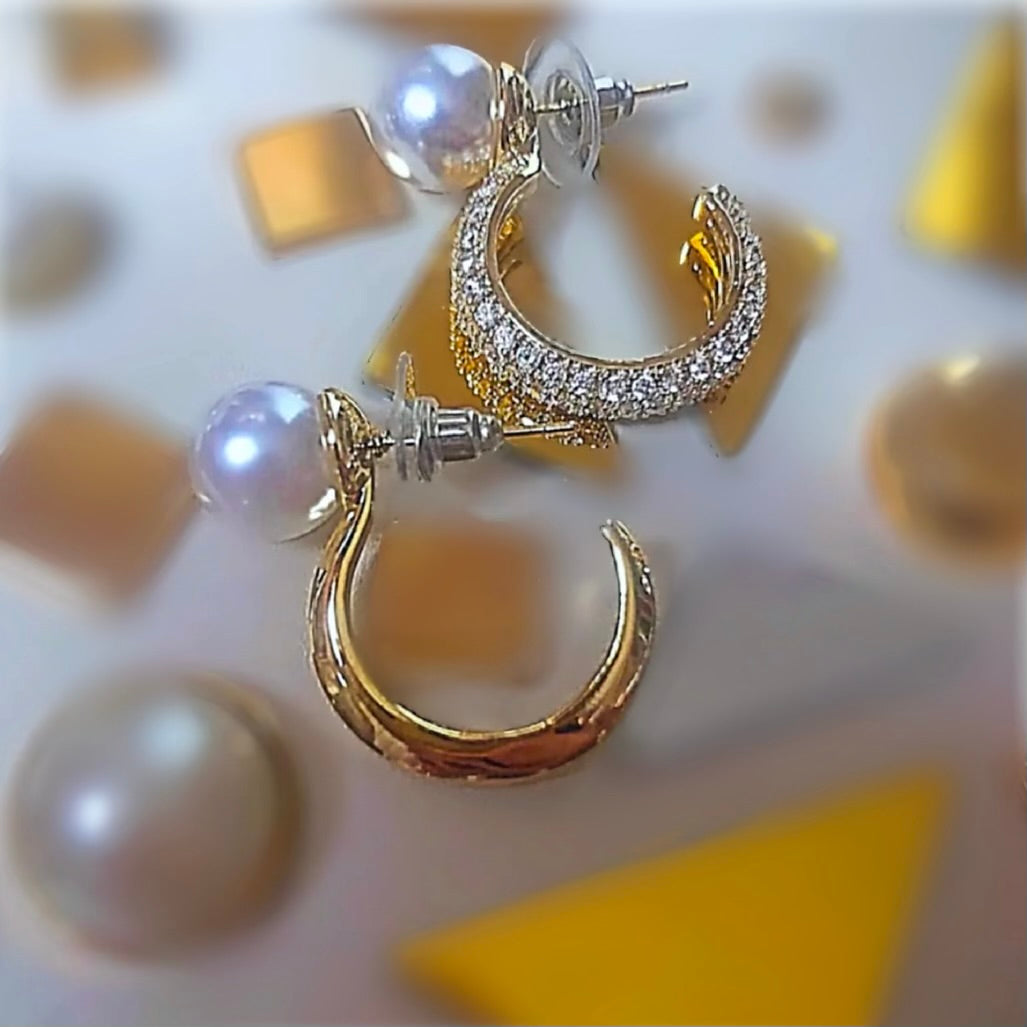 Pearl Gold Hoop Earrings