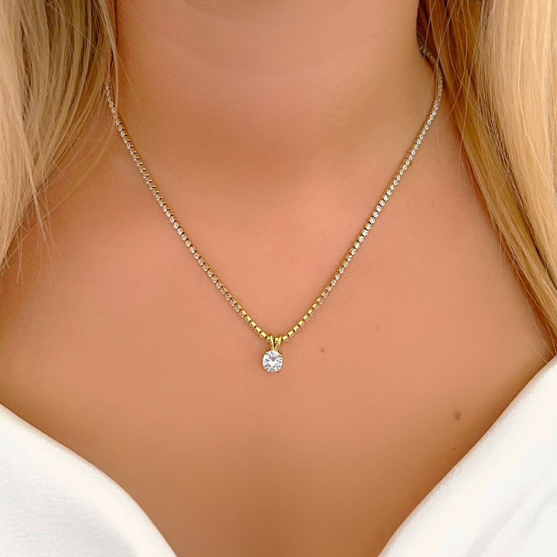 Diamond Pendant Tennis Necklace