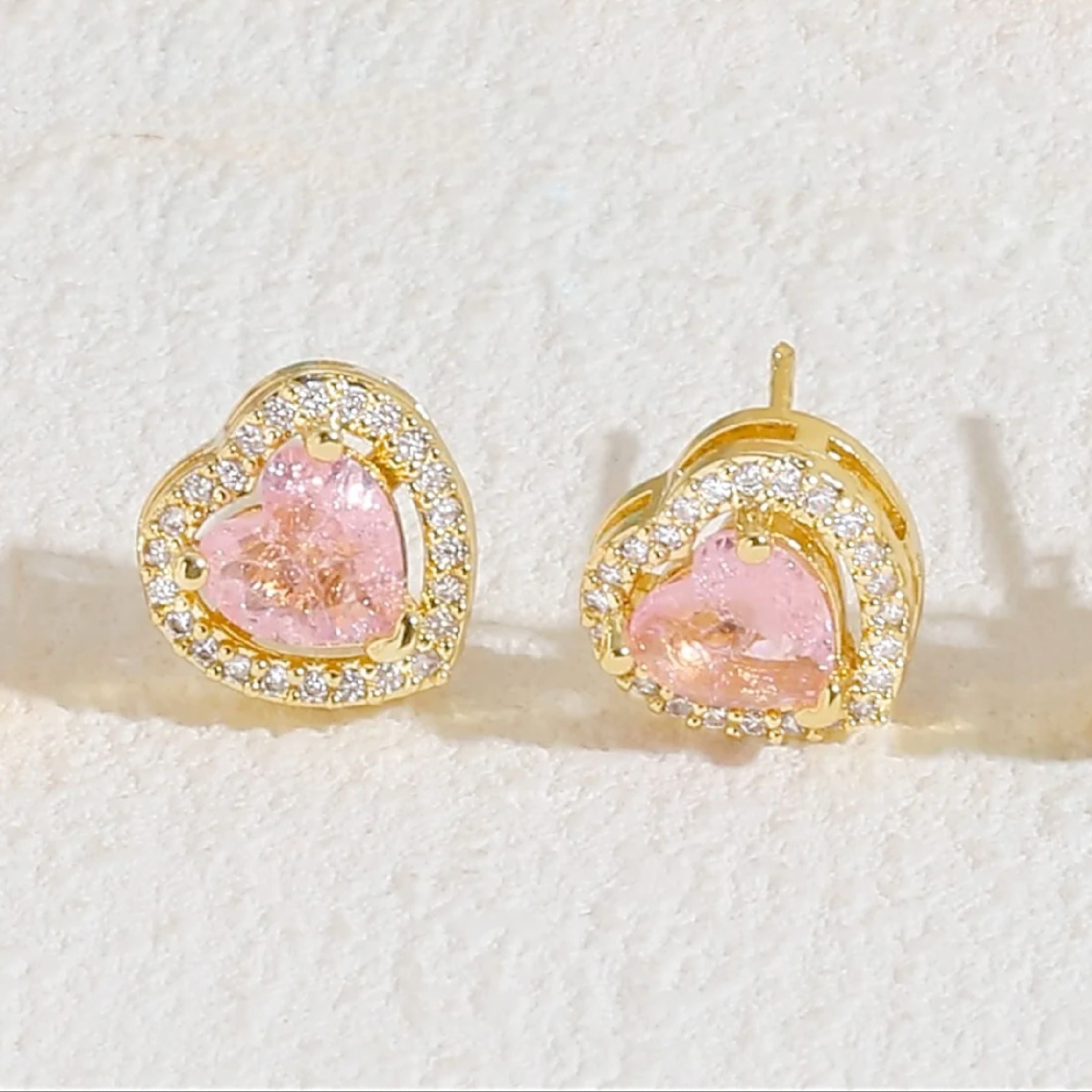 Pink heart stud earrings 