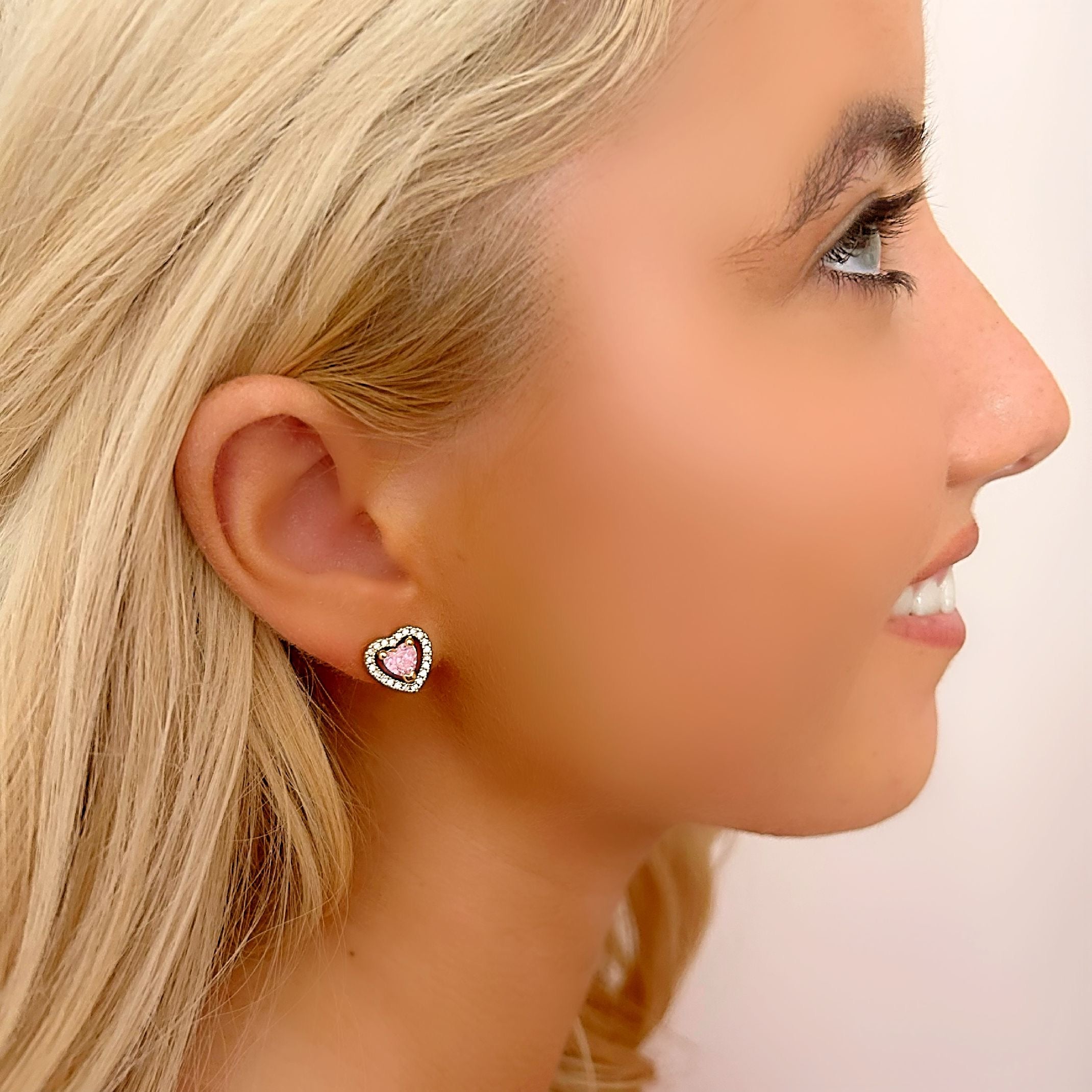 Pink heart stud earrings