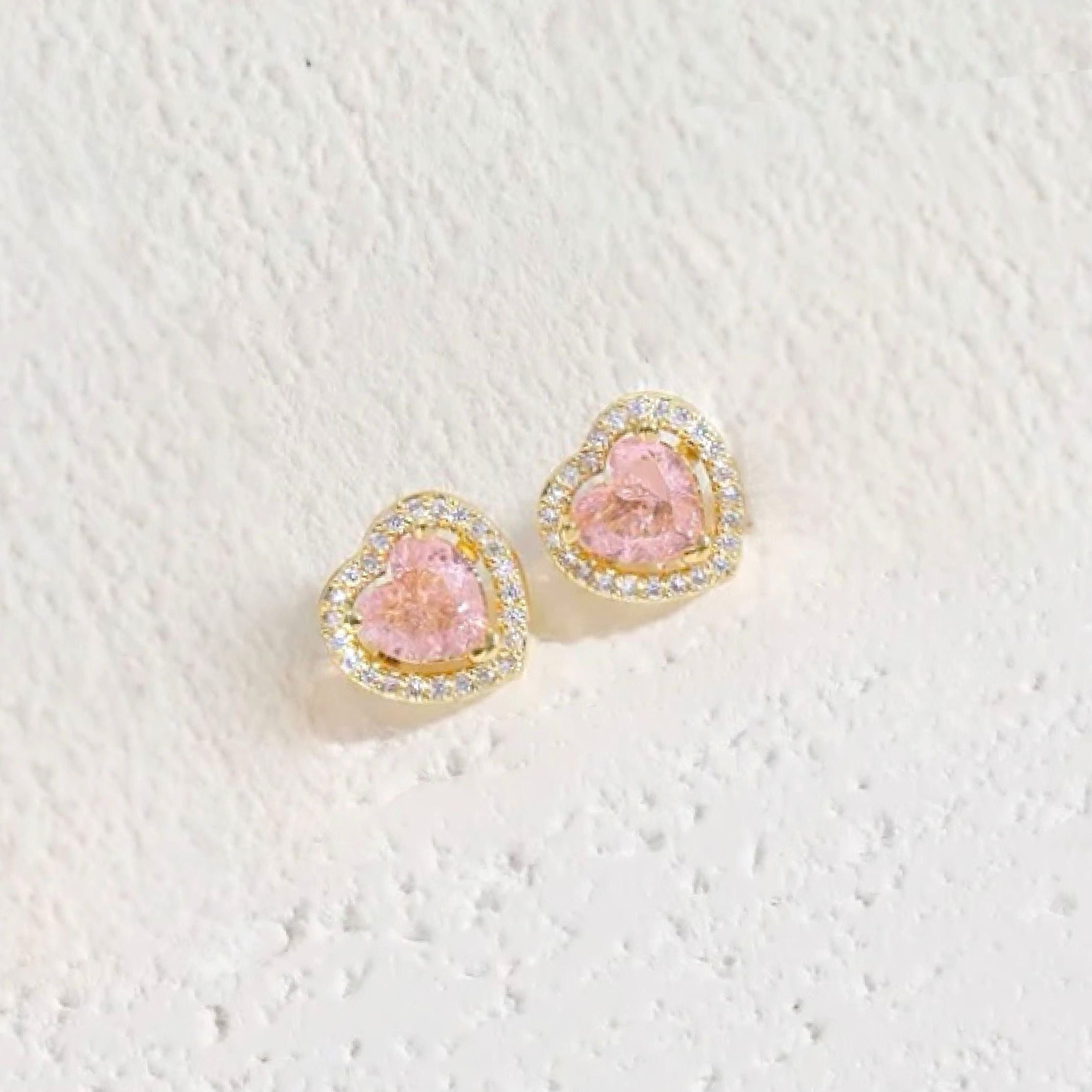 Pink heart stud earrings