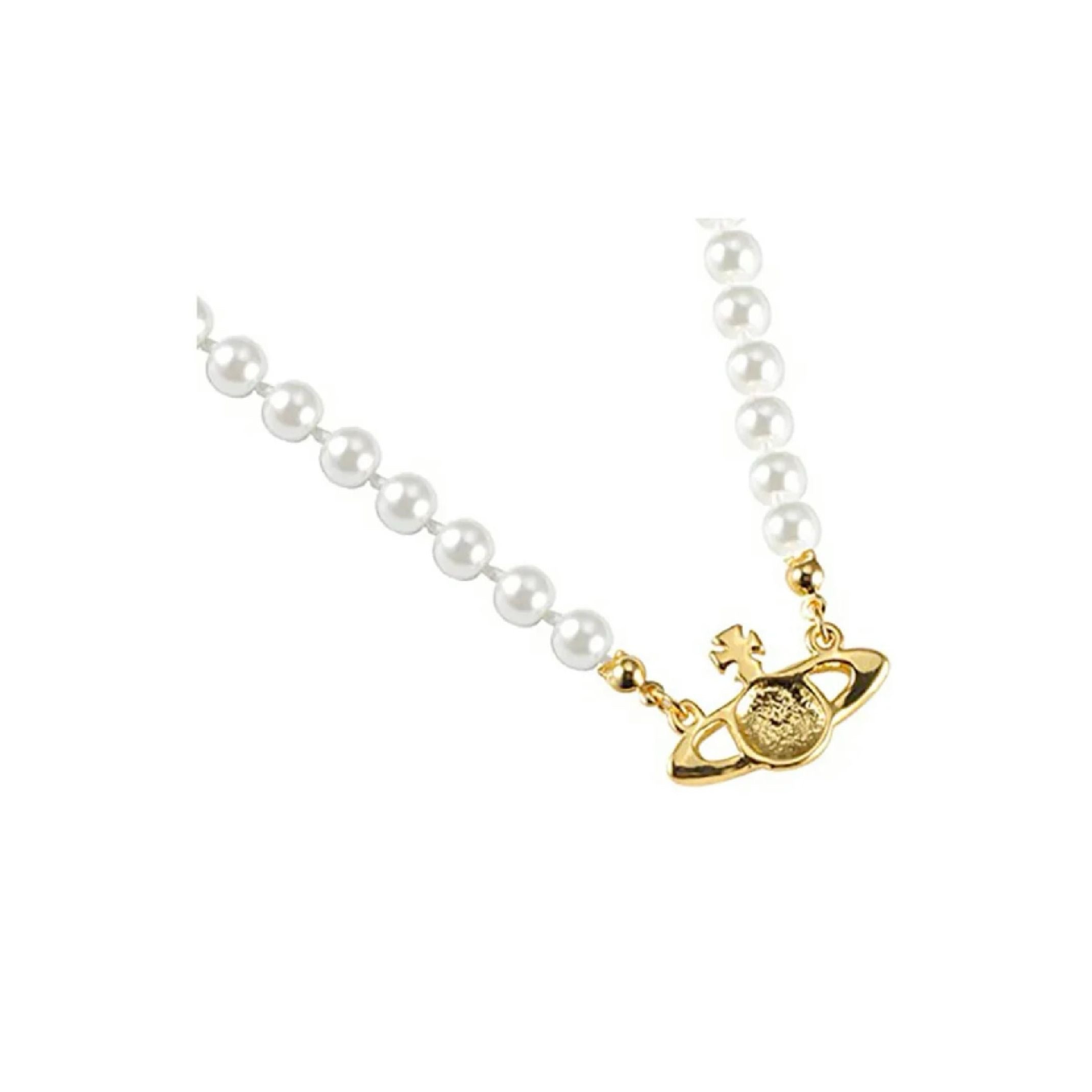 Gold orb pearl necklace