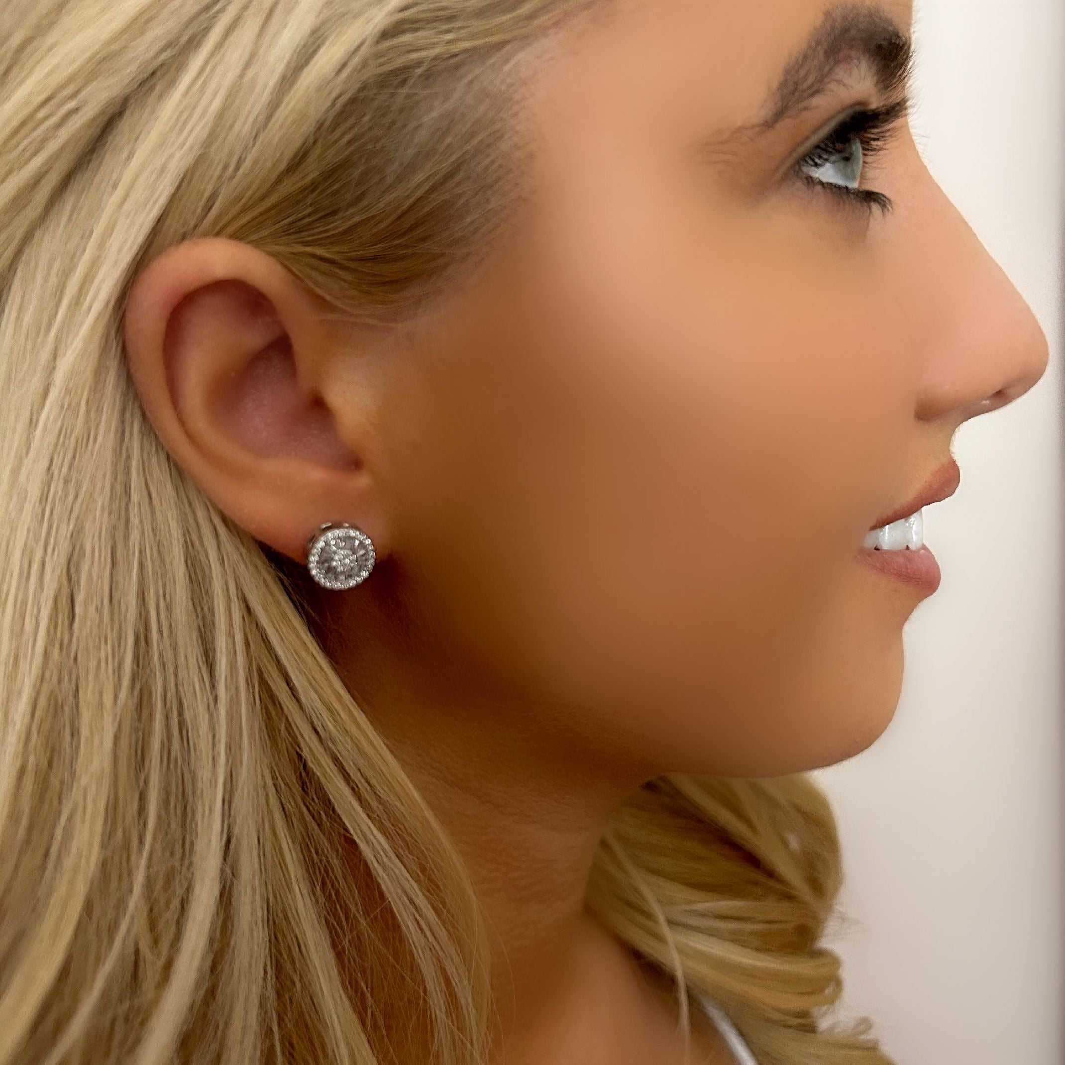 Silver diamond stud earrings