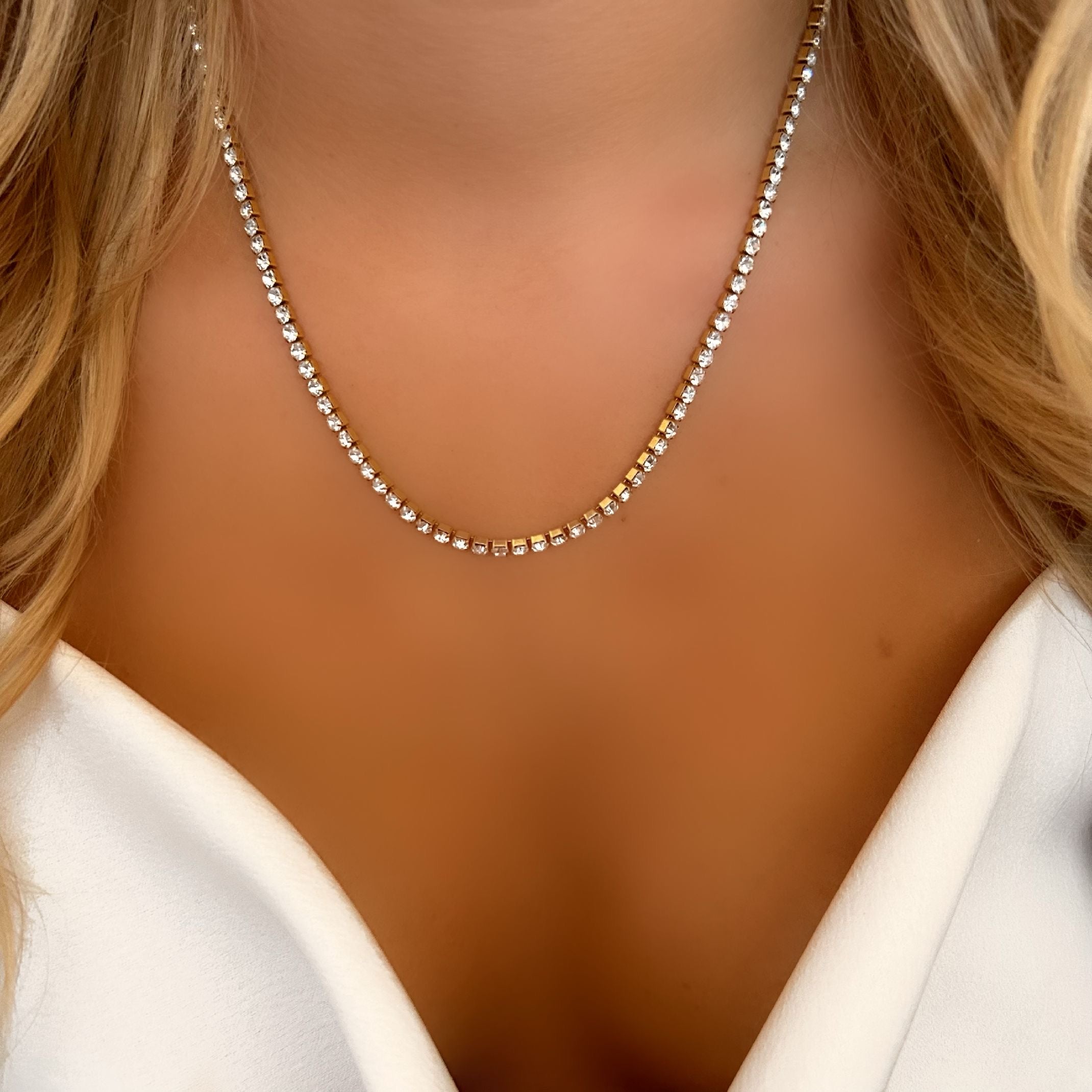 18k gold tennis necklace 