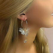 White flower hoop earrings