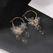 White flower hoop earrings 