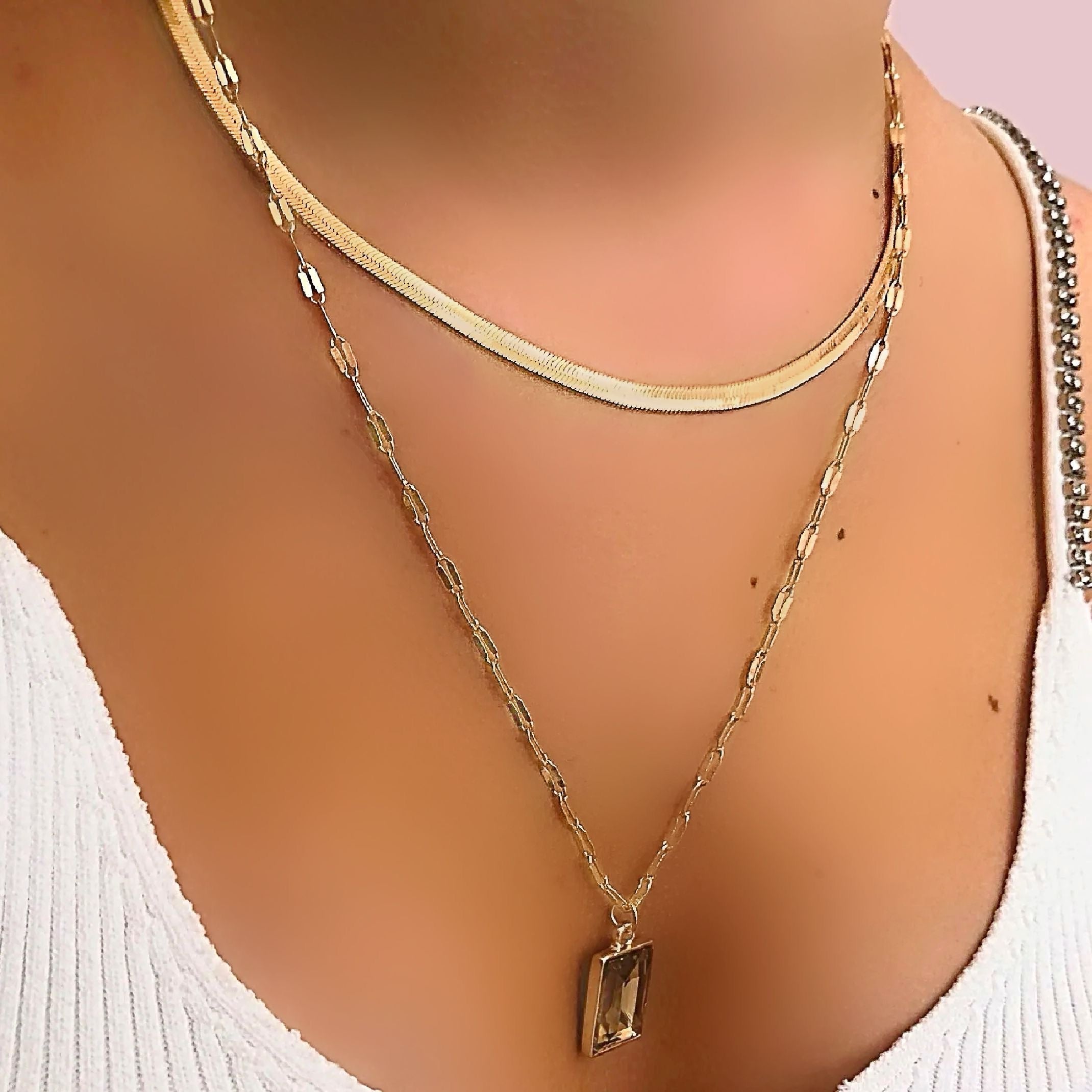 Khaki jewel layered necklace 