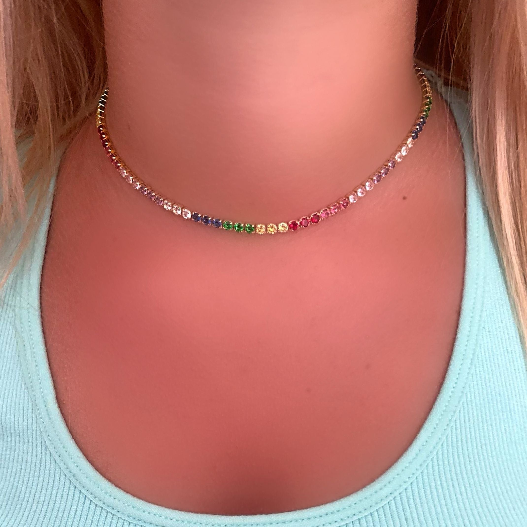 Rainbow tennis necklace