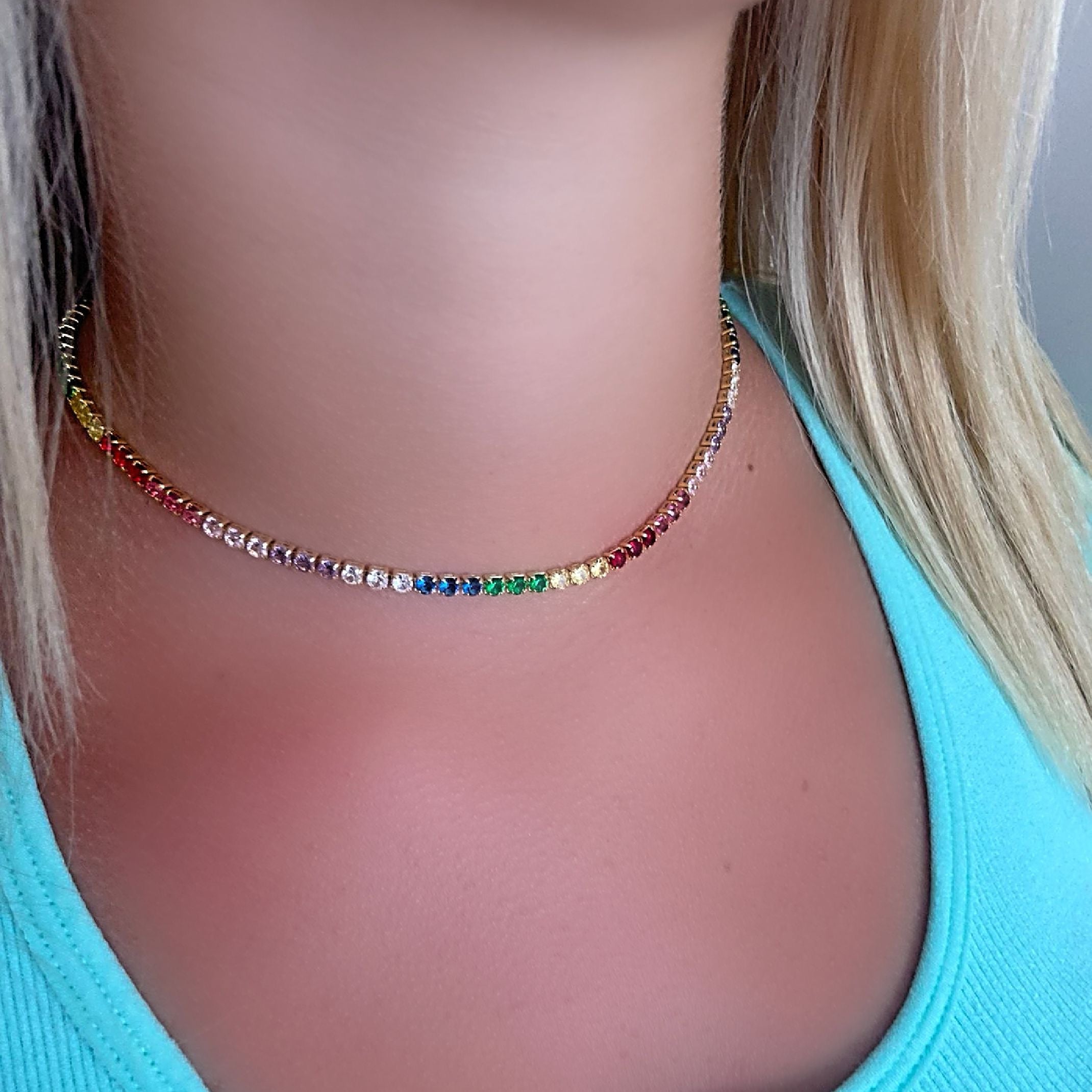Rainbow tennis necklace