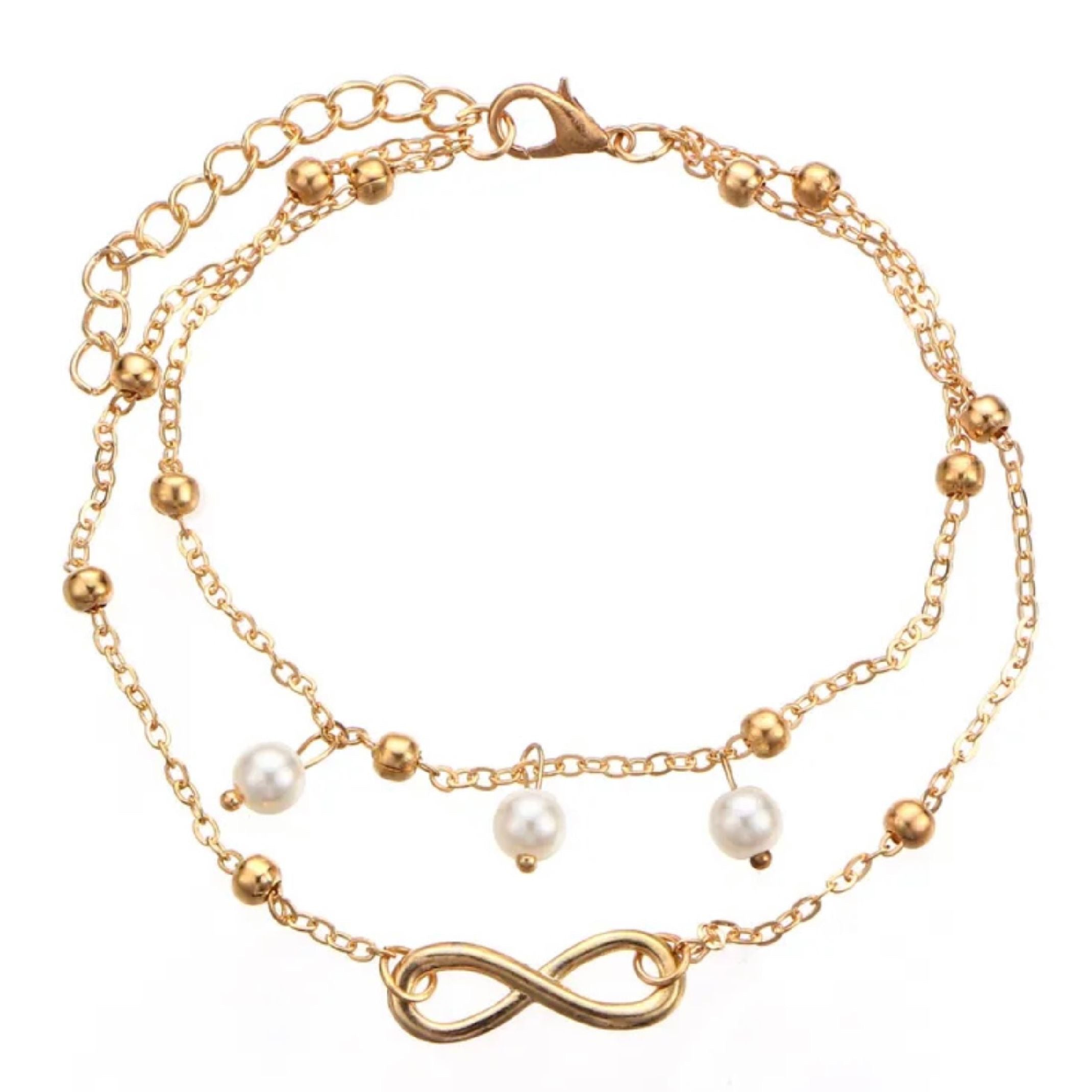 Gold charm anklet set