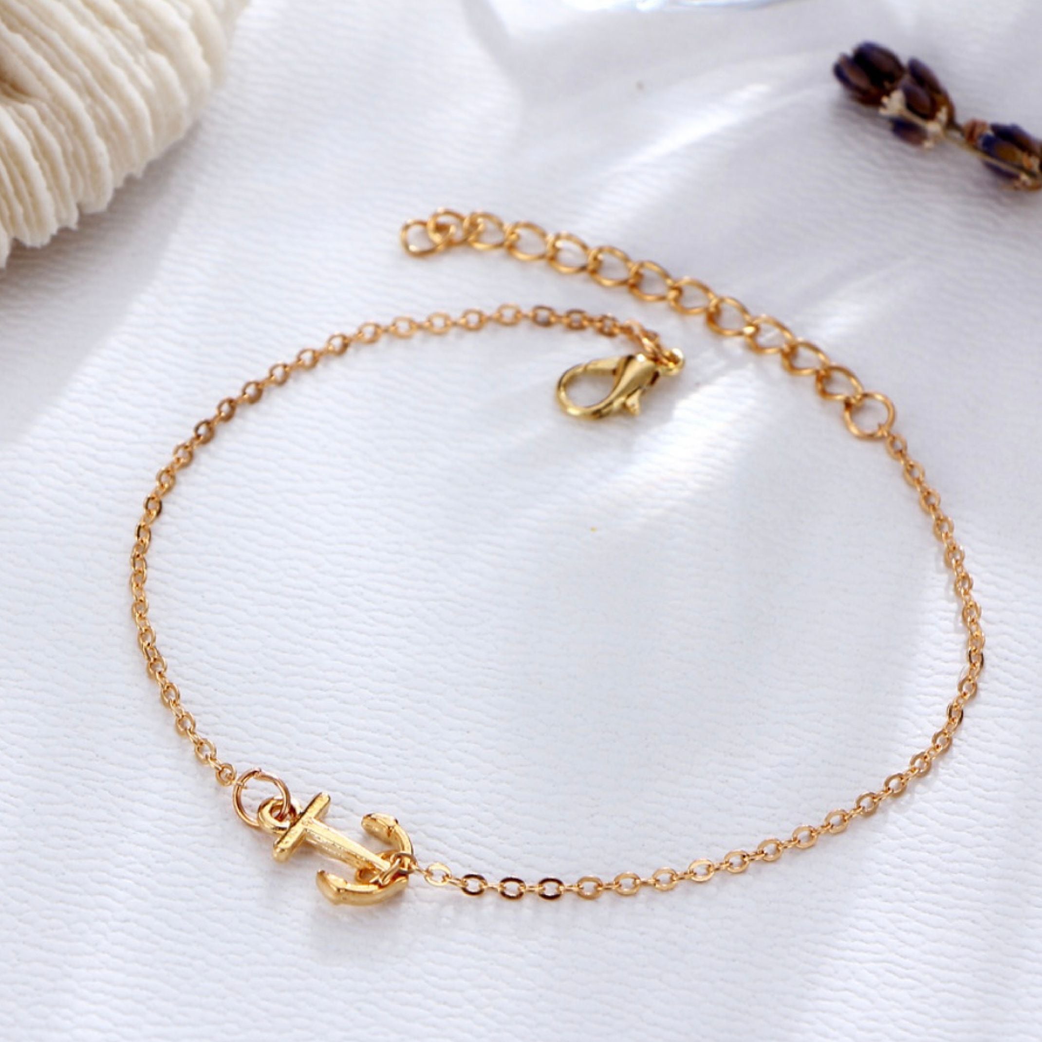 Gold charm anklet set