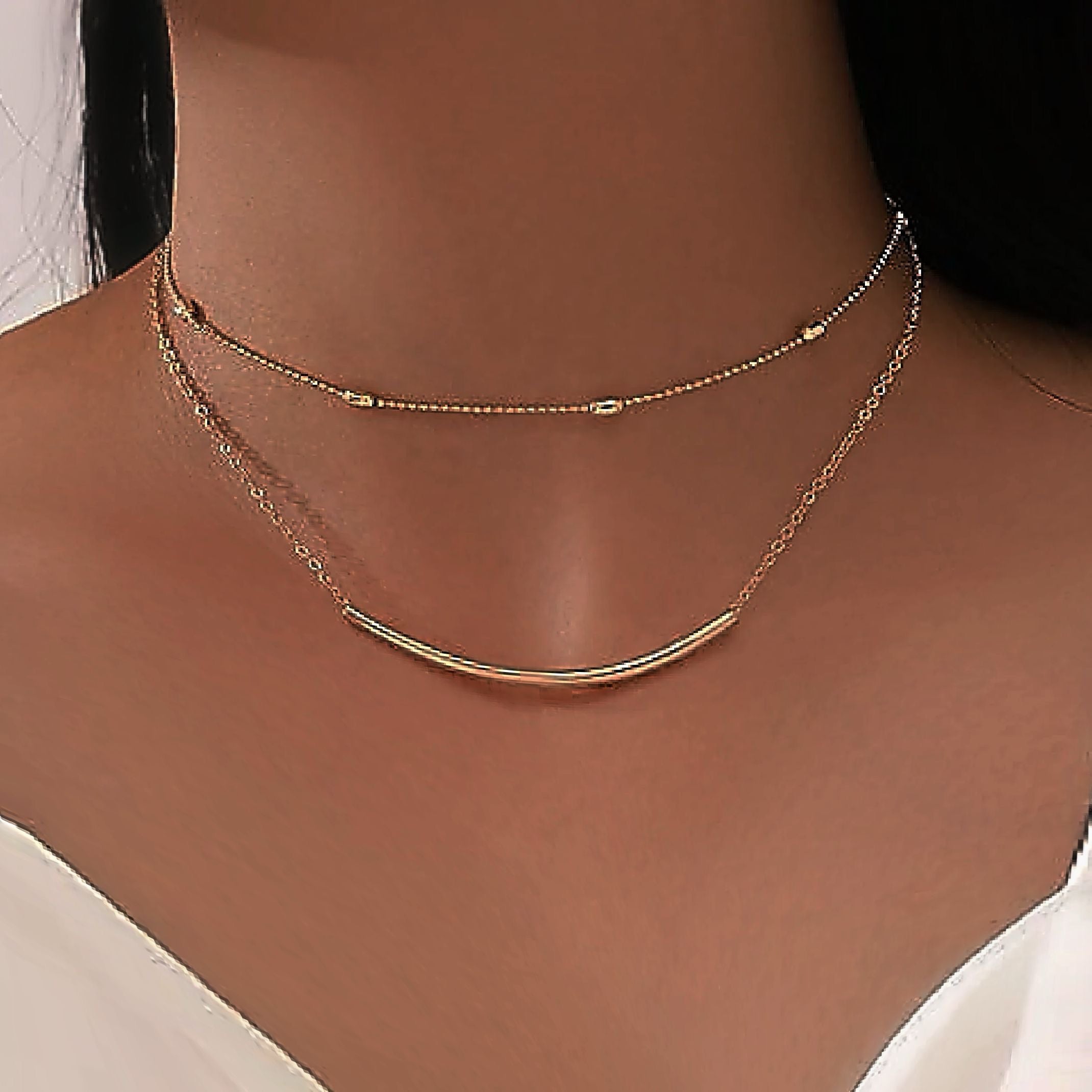 Gold bead chain layered