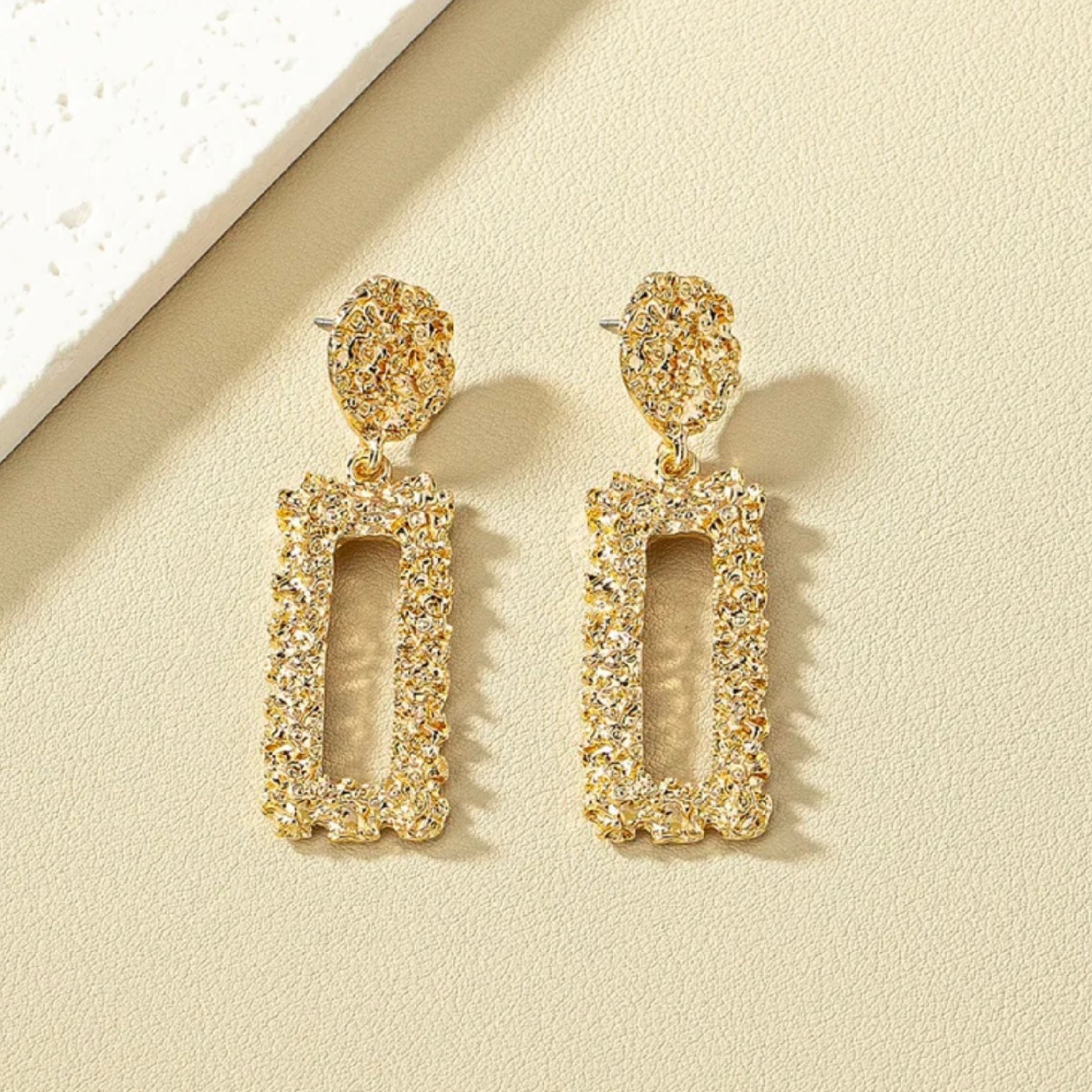 Gold textured drop earrings 