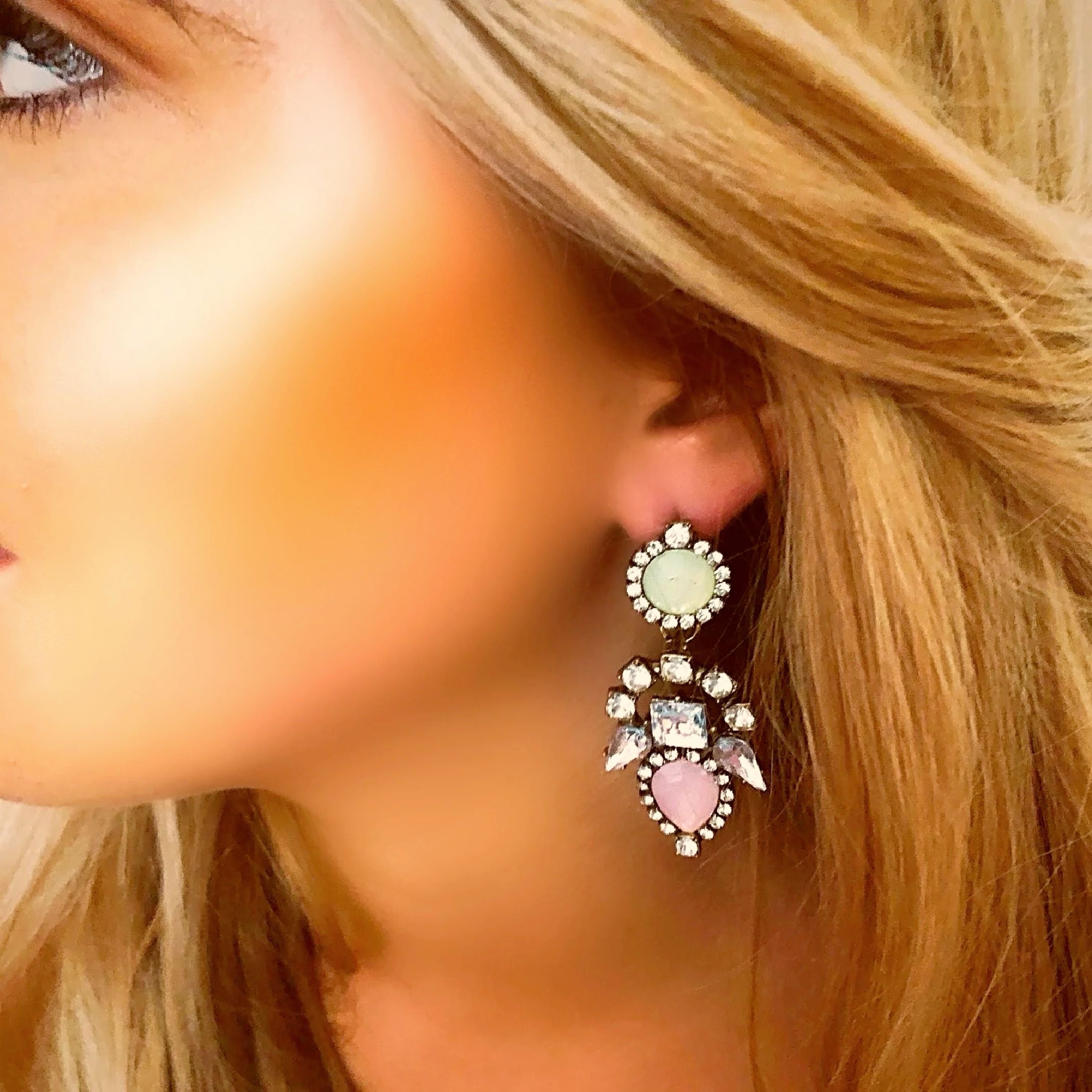Pink and green gem earrings 