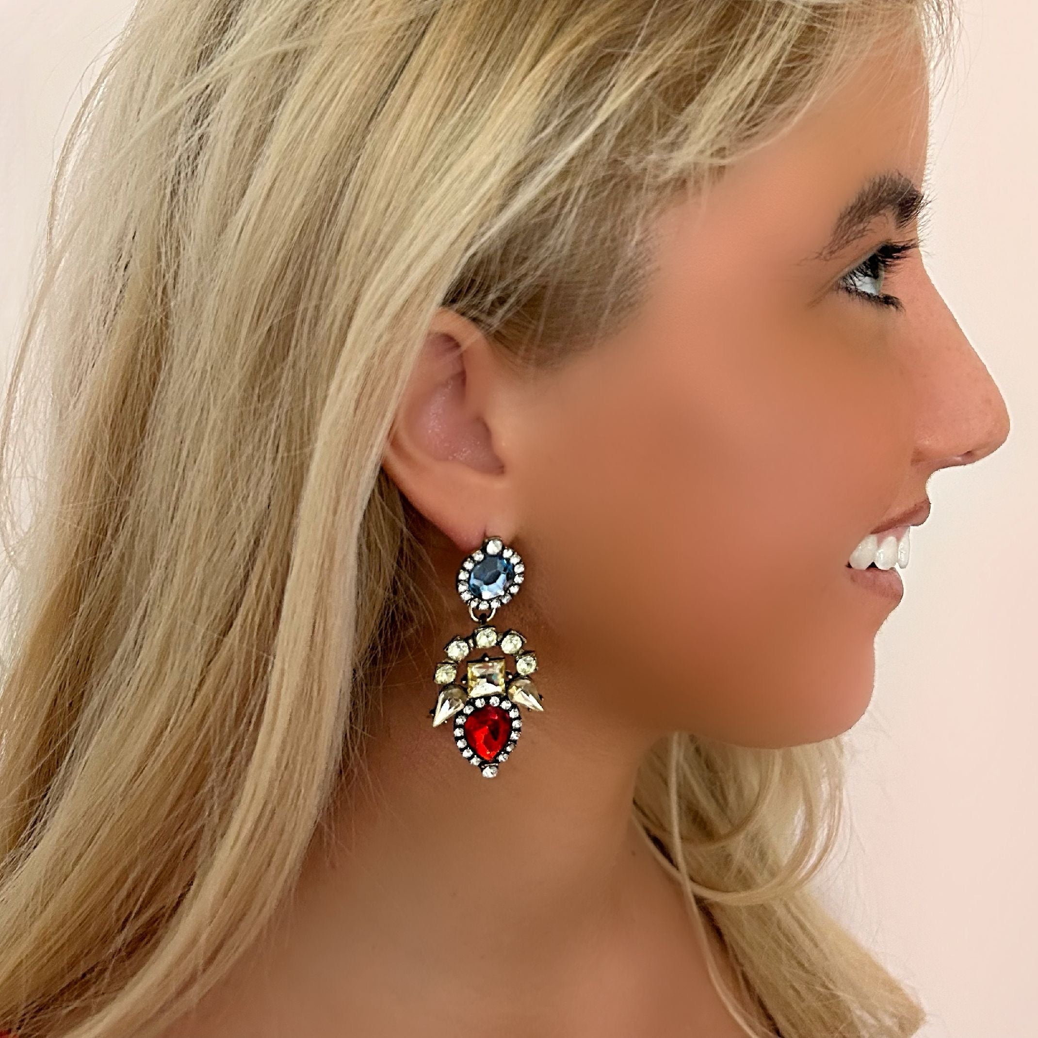 Red and blue jewel earrings 