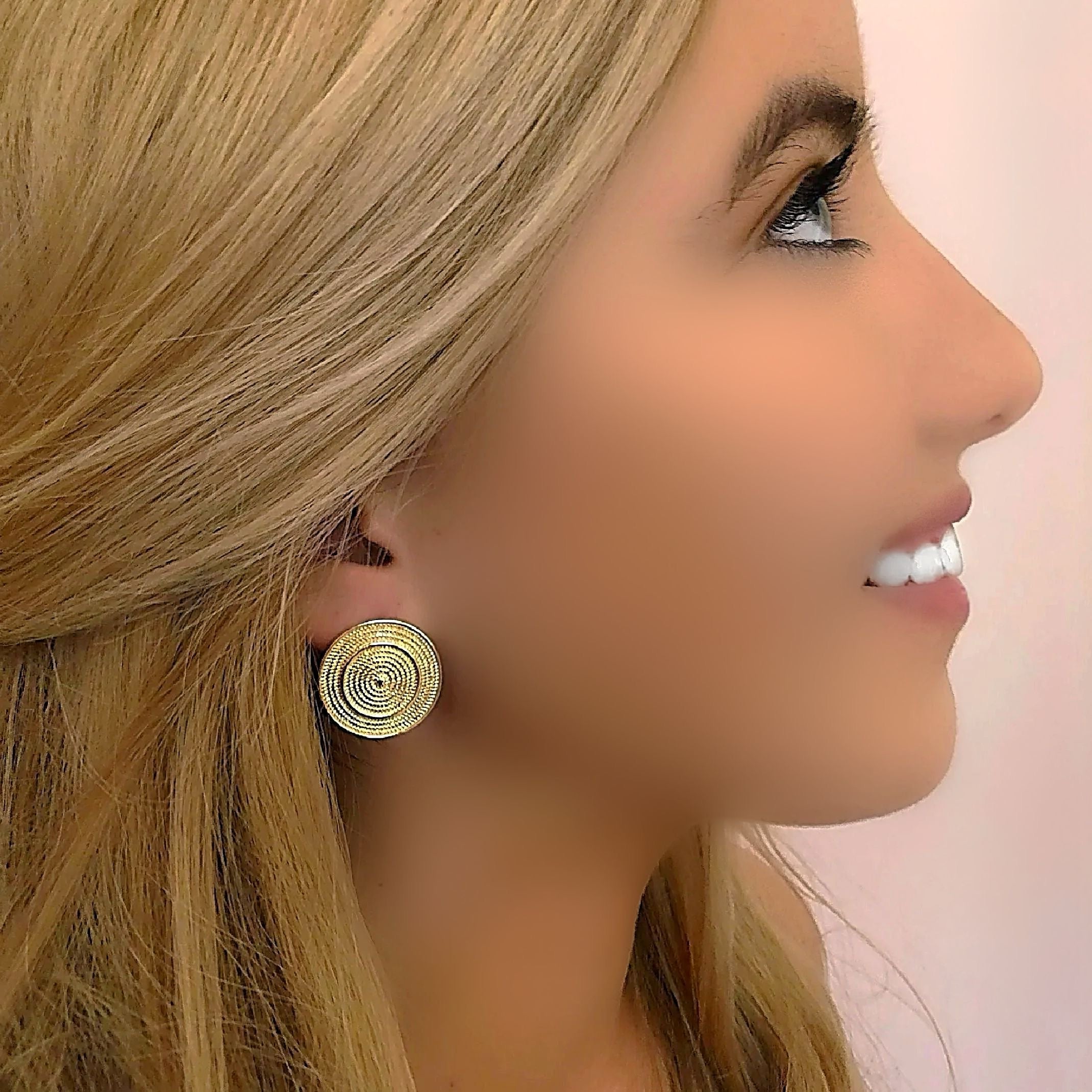 Gold button stud earrings 