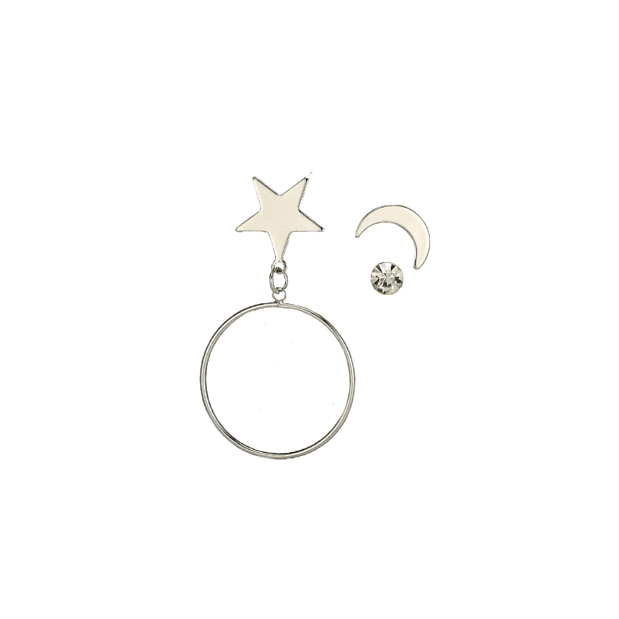 Silver moon and star earrings set 