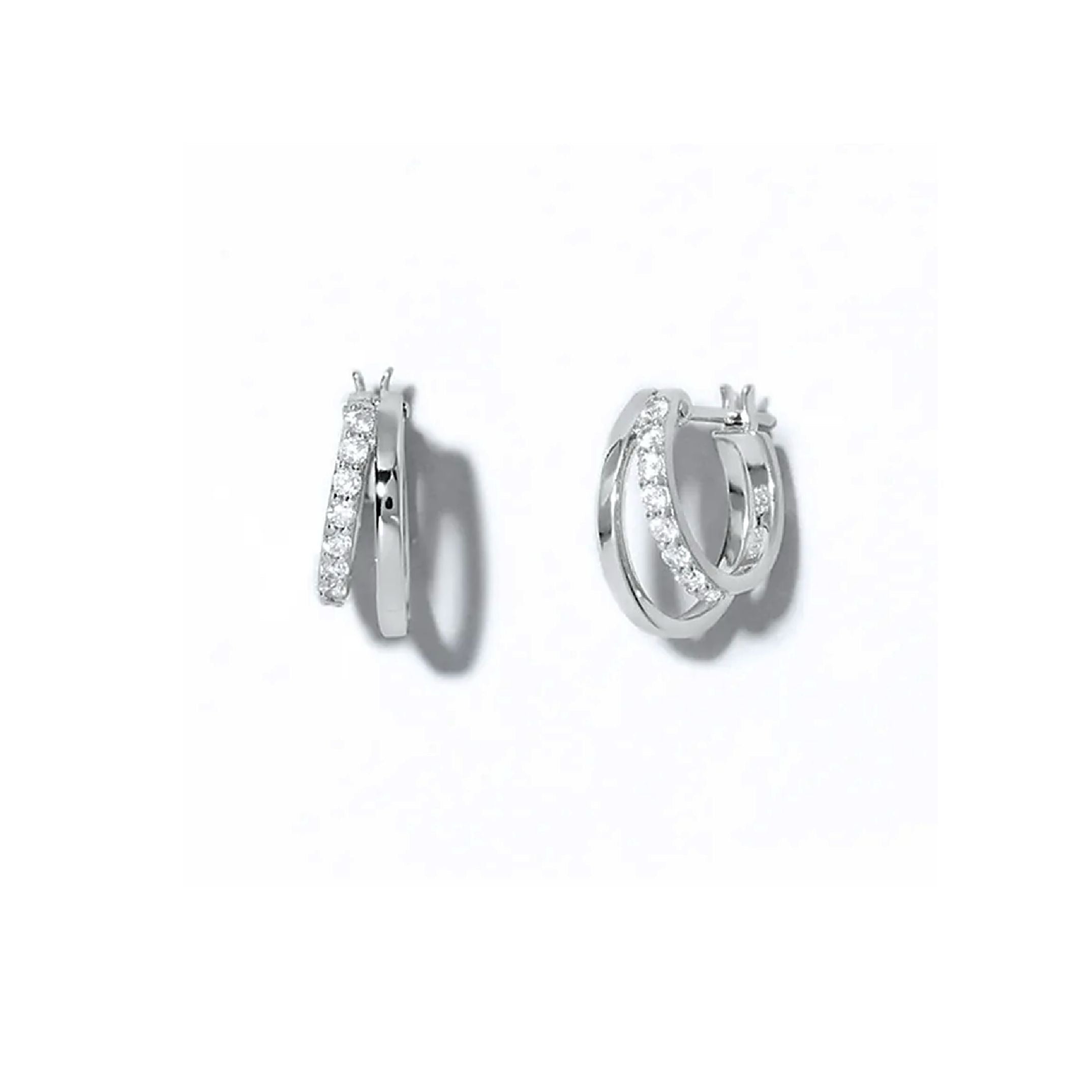 Silver diamond double hoop earrings