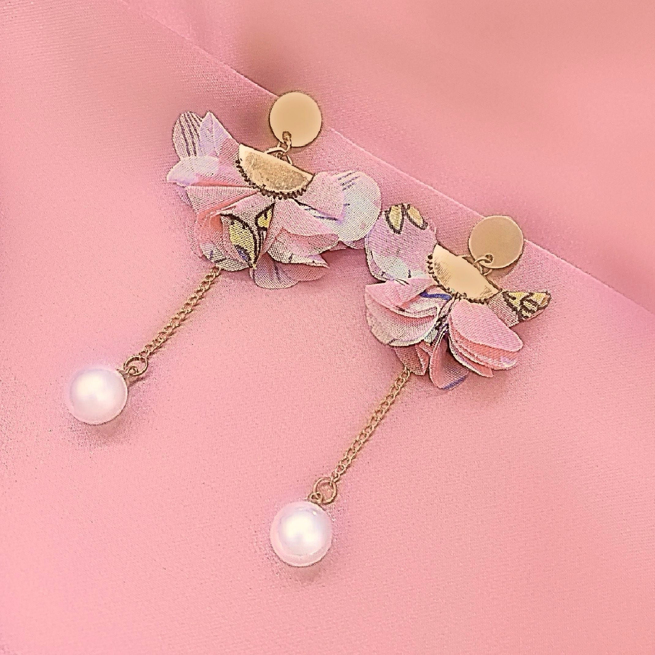Pink flower earrings