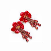 Red diamanté flower earrings